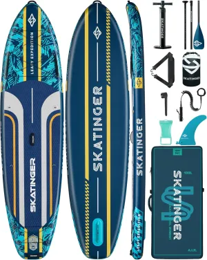 11'635" Super Wide Inflatable Paddle Board, Ultra Stable Stand Up Paddleboards for 450lb/3 People/Family/Big Size, Shoulder Strap, 5 Handles, 100L Backpack, All-Round Sup Board, US Fin