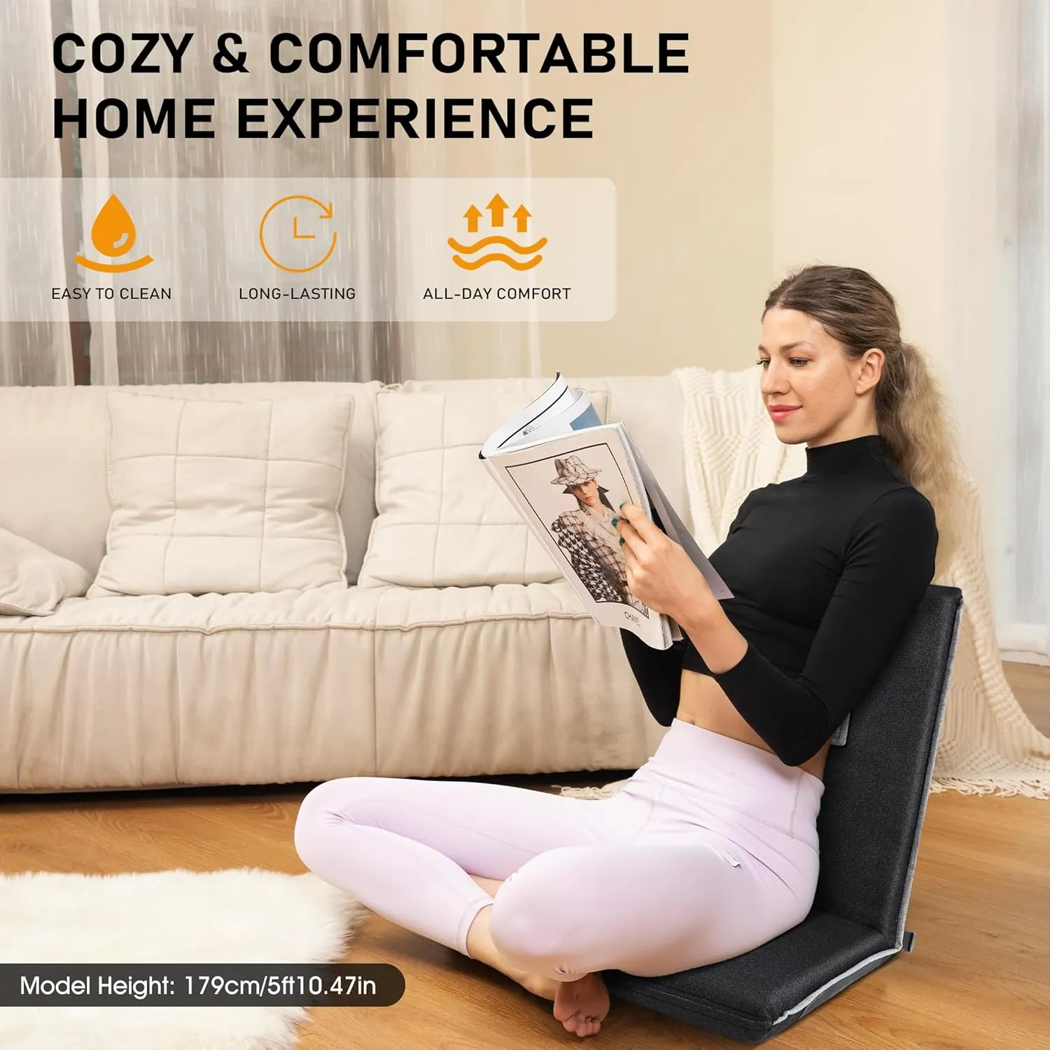 14-Position Adjustable Portable Foldable Meditation Chair with Japanese KOYO Bearings & Washable Linen Cover (Black)