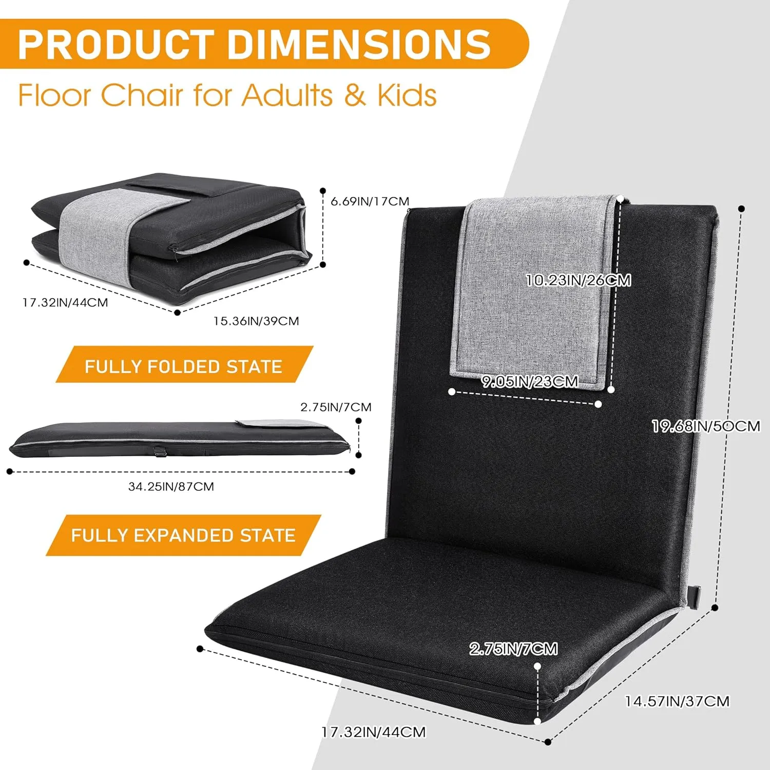 14-Position Adjustable Portable Foldable Meditation Chair with Japanese KOYO Bearings & Washable Linen Cover (Black)