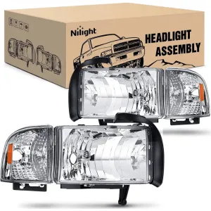 1994-2002 Dodge RAM 1500 2500 3500 Headlight Assembly Chrome Case Amber Reflector