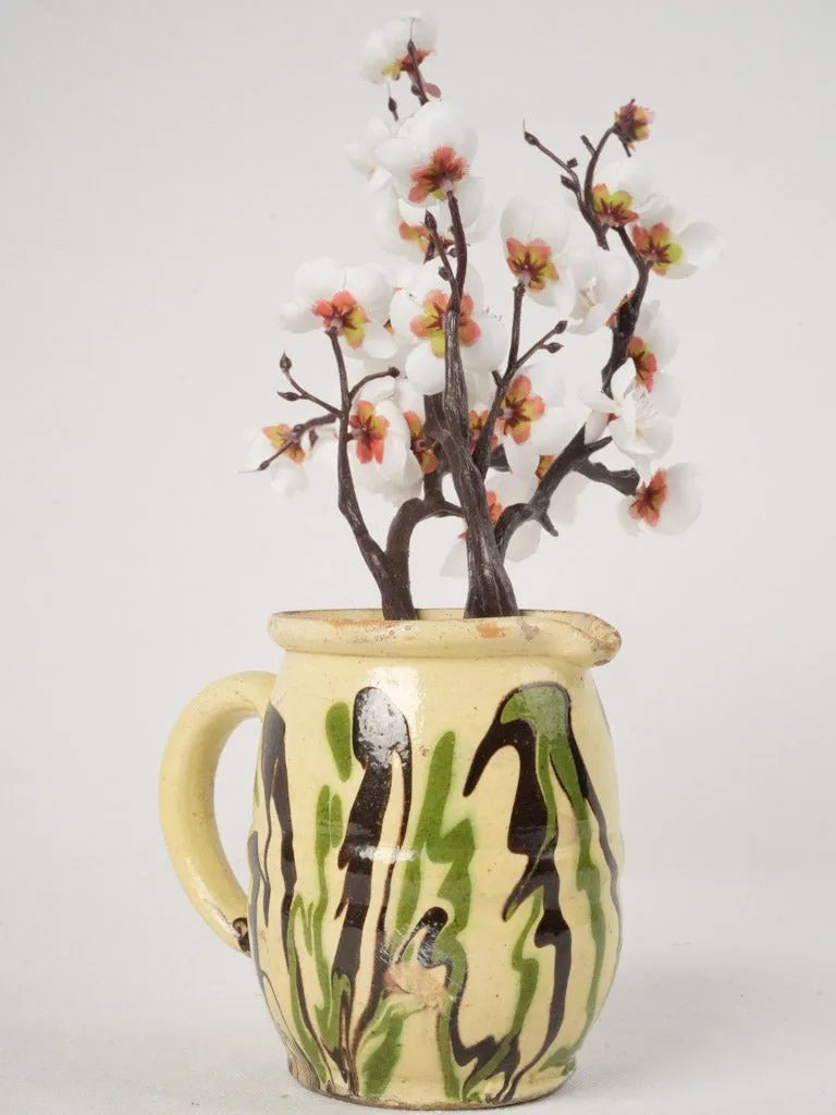 19th-Century French Jaspé Creamer - yellow green & brown 5"