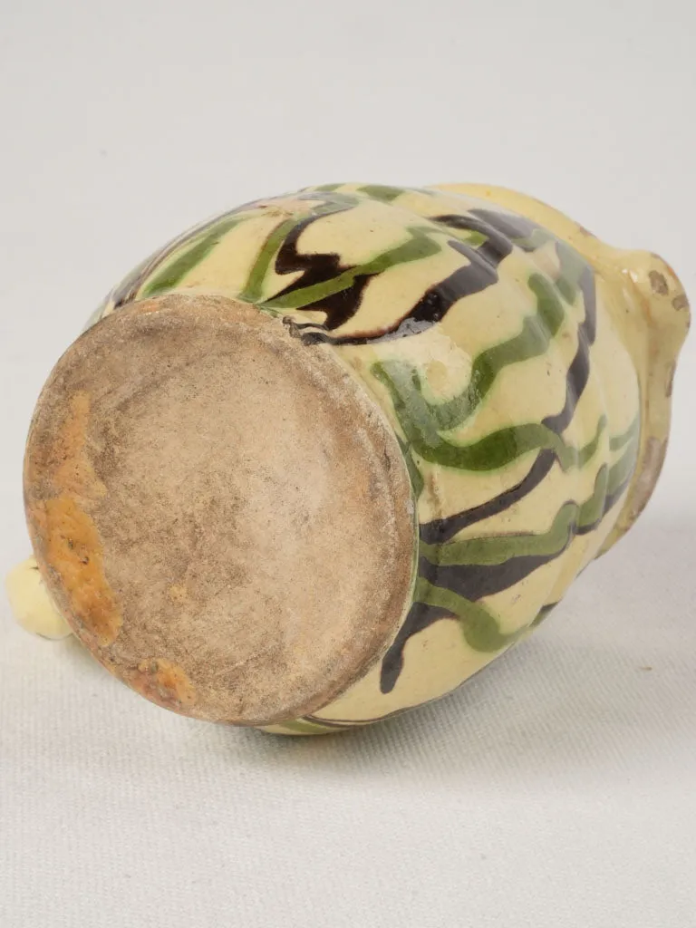 19th-Century French Jaspé Creamer - yellow green & brown 5"