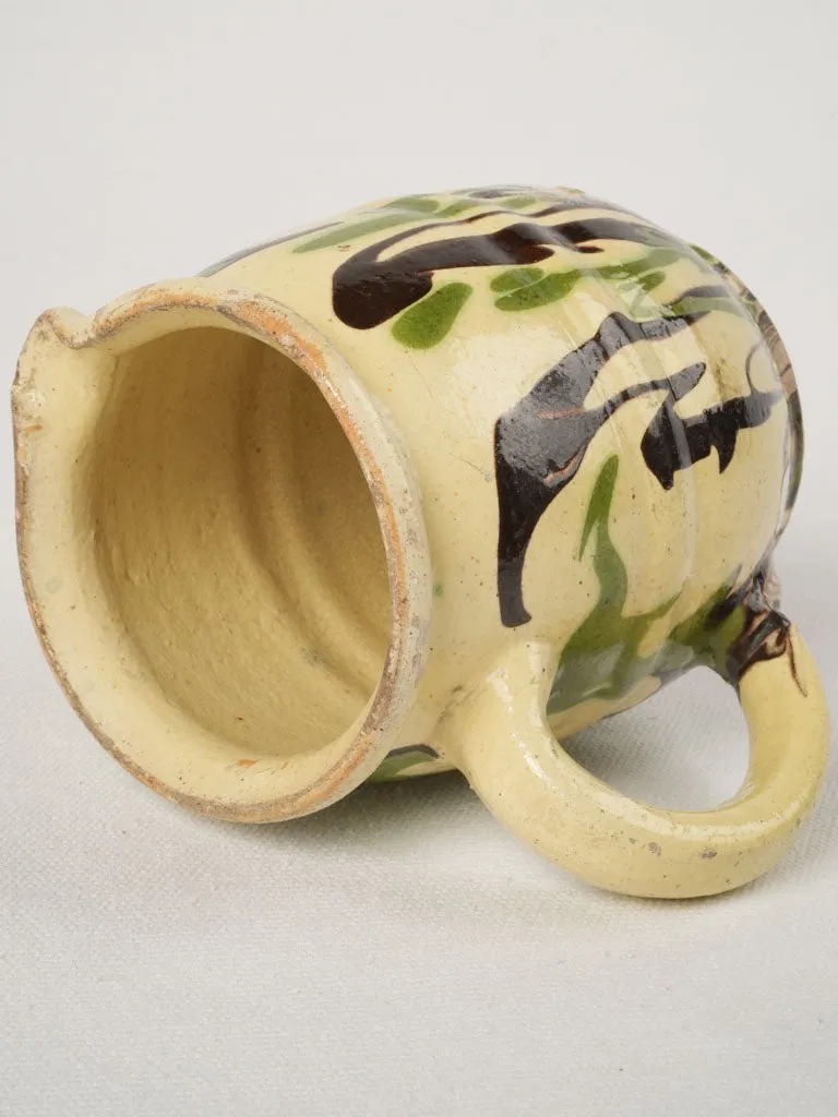 19th-Century French Jaspé Creamer - yellow green & brown 5"