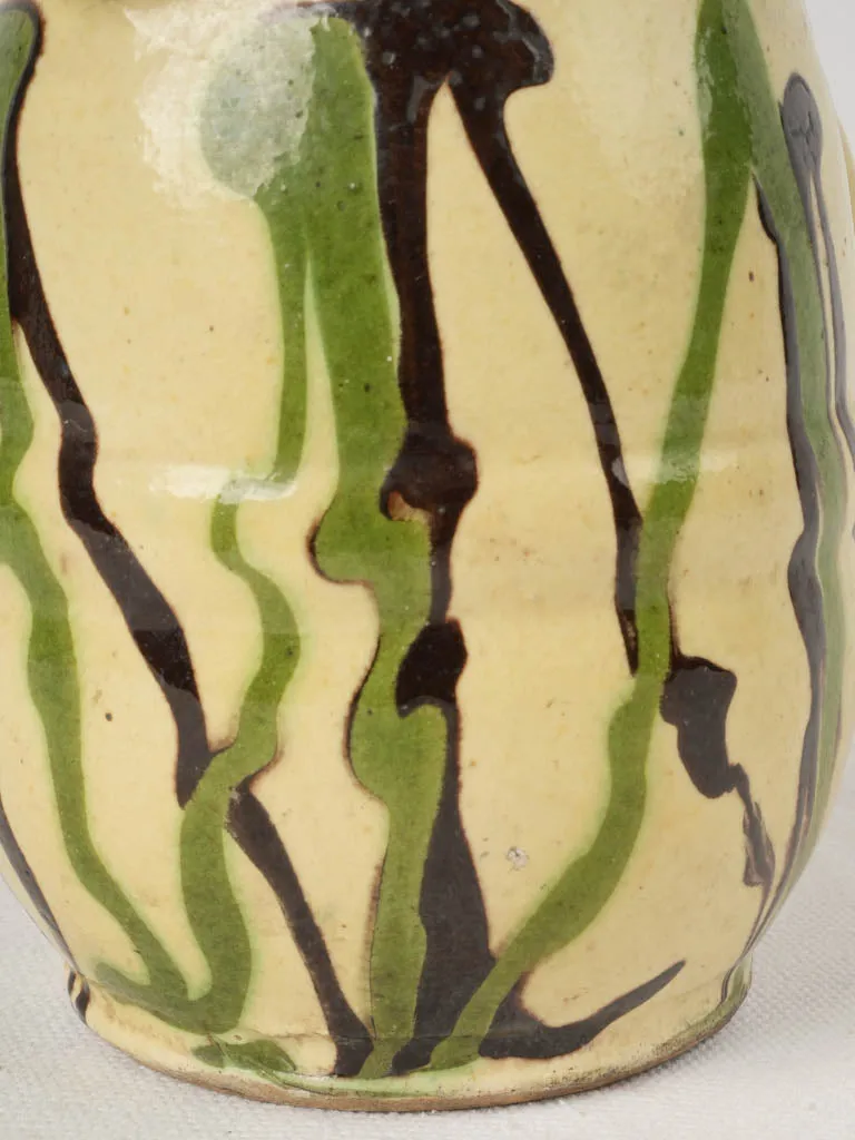 19th-Century French Jaspé Creamer - yellow green & brown 5"