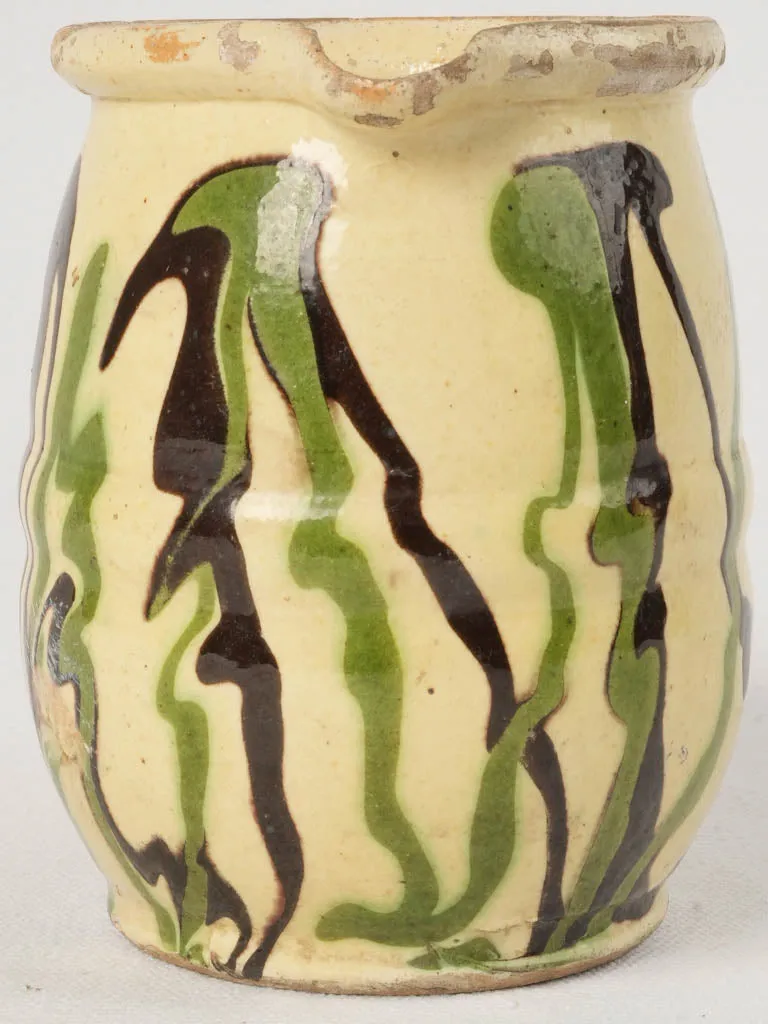 19th-Century French Jaspé Creamer - yellow green & brown 5"