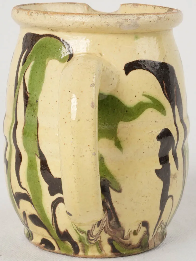 19th-Century French Jaspé Creamer - yellow green & brown 5"