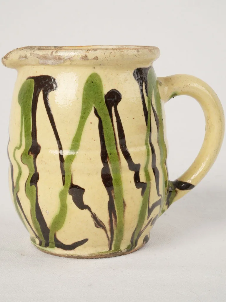 19th-Century French Jaspé Creamer - yellow green & brown 5"