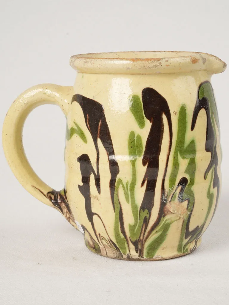 19th-Century French Jaspé Creamer - yellow green & brown 5"