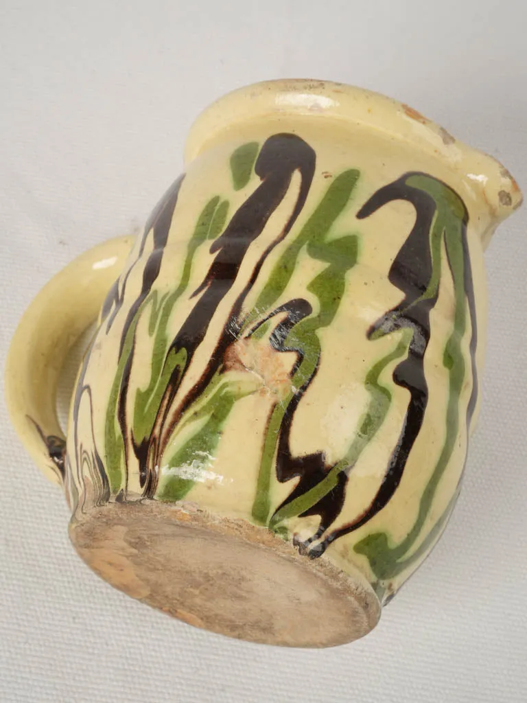 19th-Century French Jaspé Creamer - yellow green & brown 5"