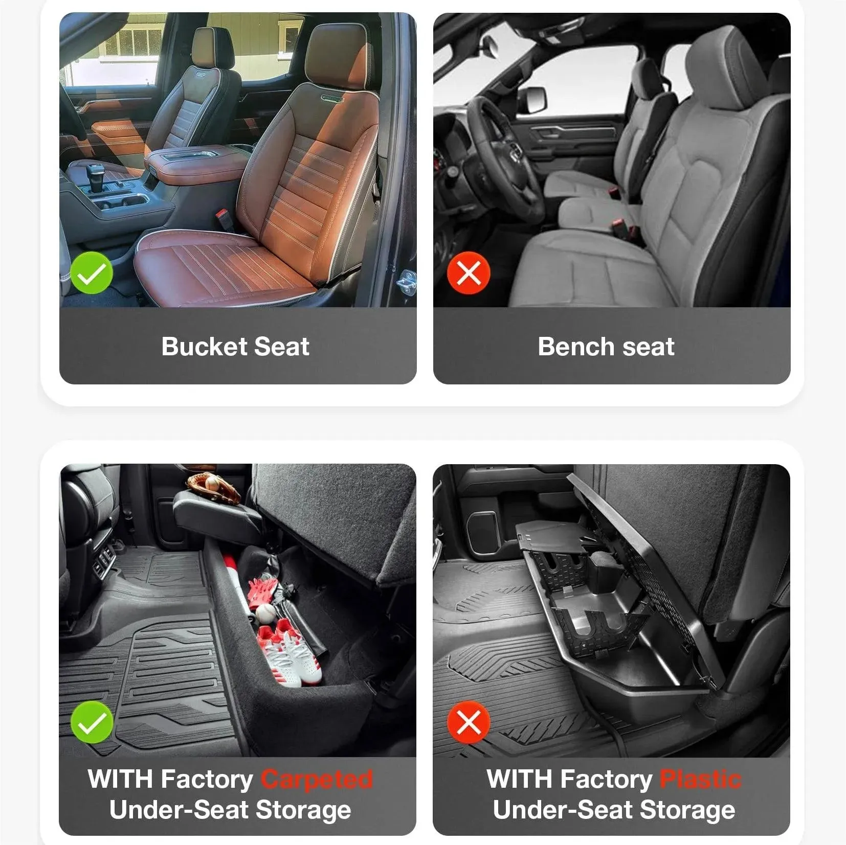 3W Sierra/Sierra Denali 1500 2019-2025 & GMC Sierra 2500HD/3500HD 2020-2025 Crew Cab Floor Mats TPE Material & All-Weather Protection