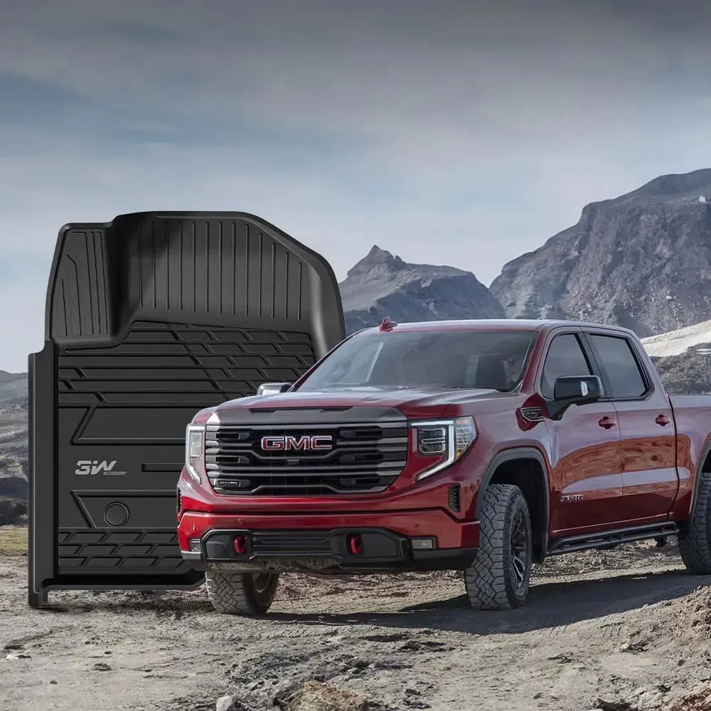 3W Sierra/Sierra Denali 1500 2019-2025 & GMC Sierra 2500HD/3500HD 2020-2025 Crew Cab Floor Mats TPE Material & All-Weather Protection