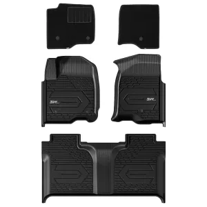 3W Sierra/Sierra Denali 1500 2019-2025 & GMC Sierra 2500HD/3500HD 2020-2025 Crew Cab Floor Mats TPE Material & All-Weather Protection