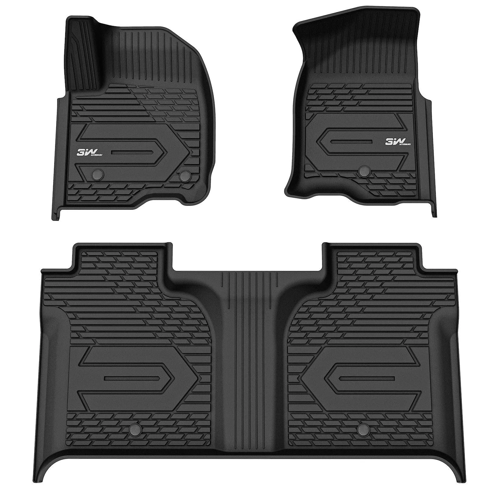 3W Sierra/Sierra Denali 1500 2019-2025 & GMC Sierra 2500HD/3500HD 2020-2025 Crew Cab Floor Mats TPE Material & All-Weather Protection