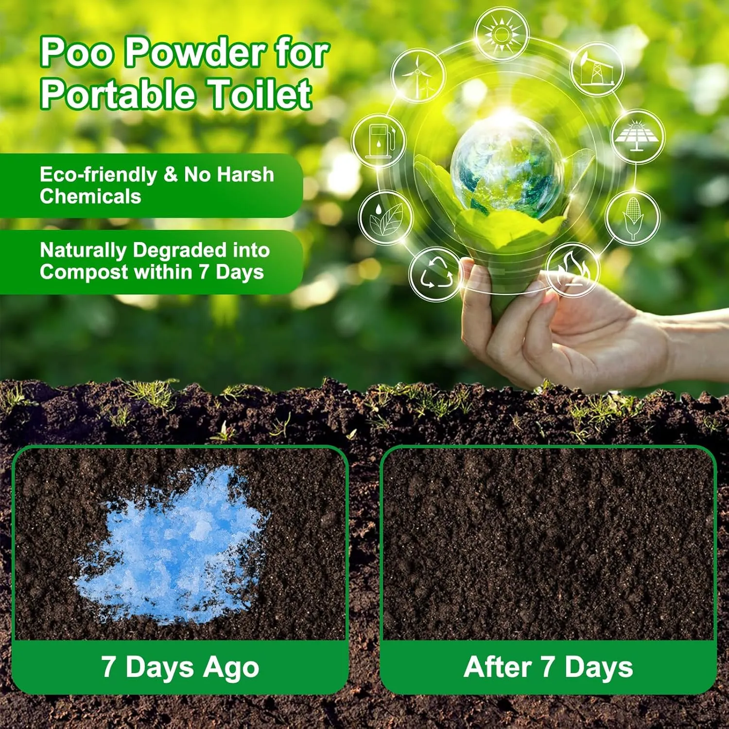 50 pack Portable Toilet Absorbent Gel Powder, Poo Gel for Camping Toilet Powder, Poo Urine Powder for Potty Bags, Poo Deodorizing Treatment for Outdoor Camping Hiking Emergency Toilet (50Pack)