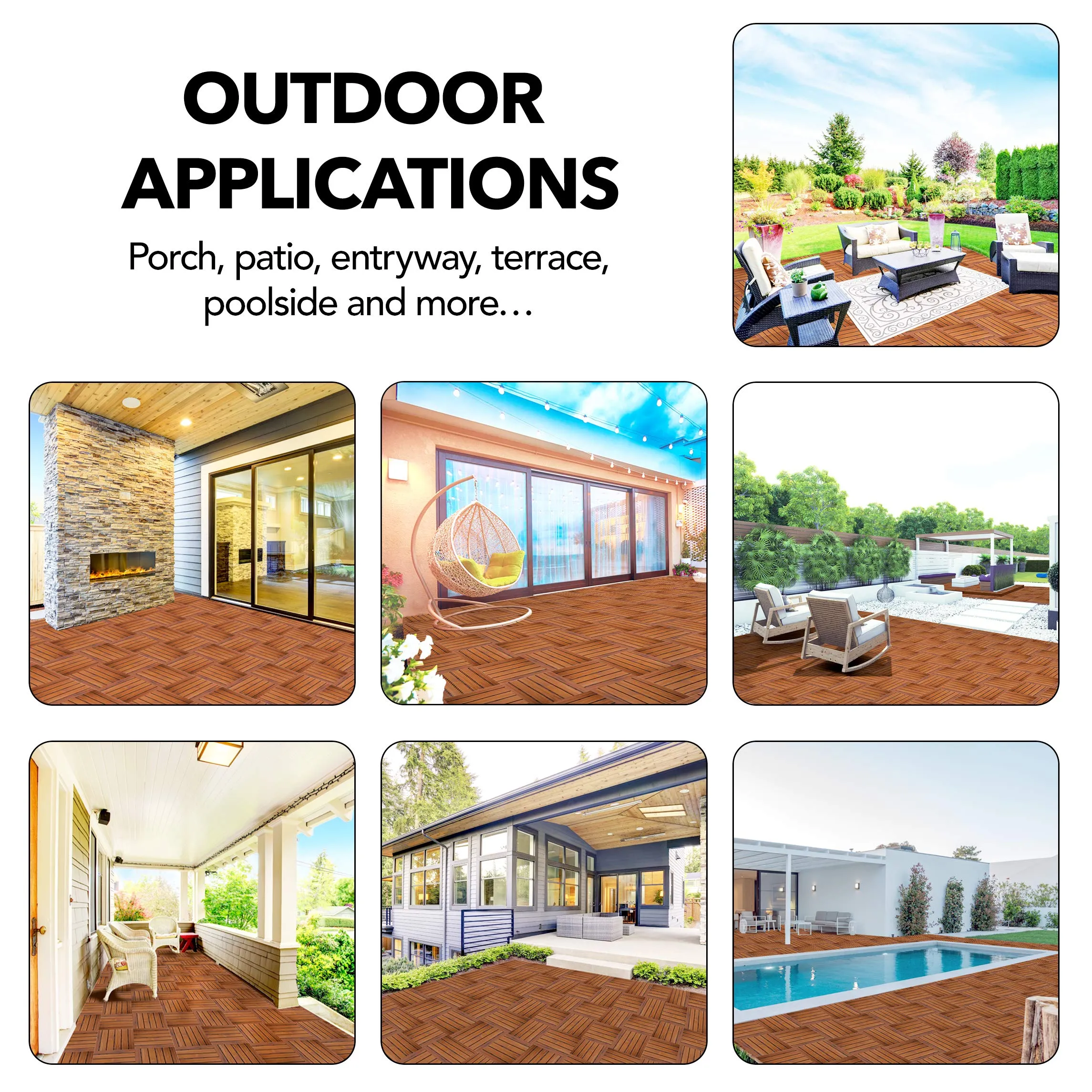 Acacia Wood Outdoor Flooring Interlocking Deck Tiles Patio Flooring Outdoor Waterproof