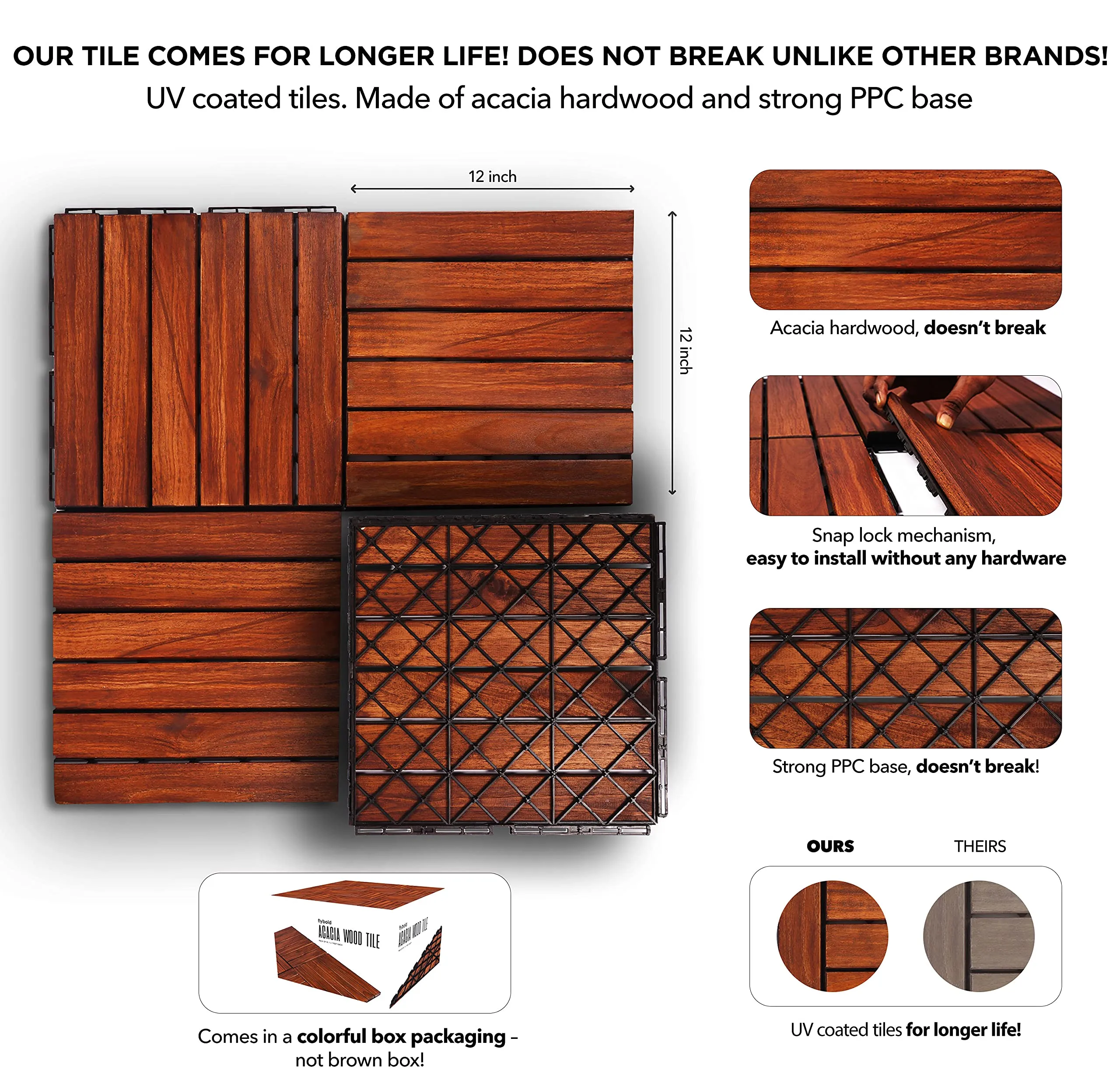 Acacia Wood Outdoor Flooring Interlocking Deck Tiles Patio Flooring Outdoor Waterproof