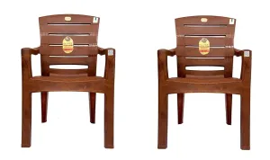 ANMOL Moulded Jaguar High Back Chair Strong Structure Build Chair for Home, Garden, Office, Outdoor (Set of 2) Brown (Weight Bearing Capacity 200 KG, Shree Ganesh Online Original Seller, Plastic)