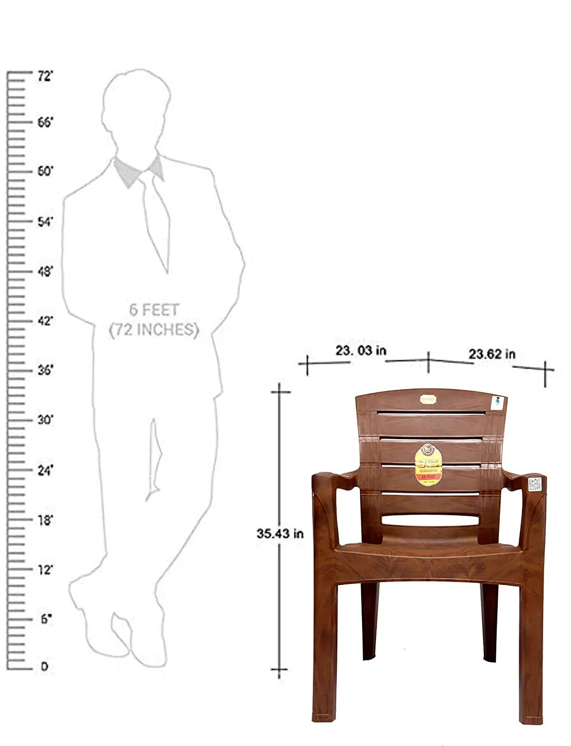 ANMOL Moulded Jaguar High Back Chair Strong Structure Build Chair for Home, Garden, Office, Outdoor (Set of 2) Brown (Weight Bearing Capacity 200 KG, Shree Ganesh Online Original Seller, Plastic)