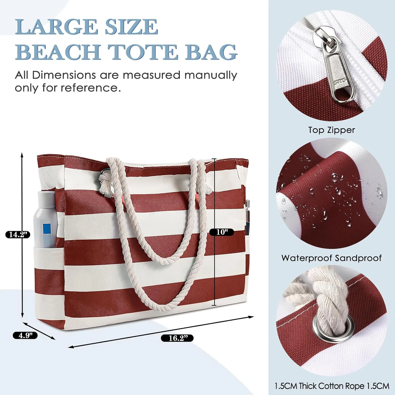Beach Bags For Women - Large Beach Bags with Zipper Waterproof Sandproof Swim Pool Beach Bag