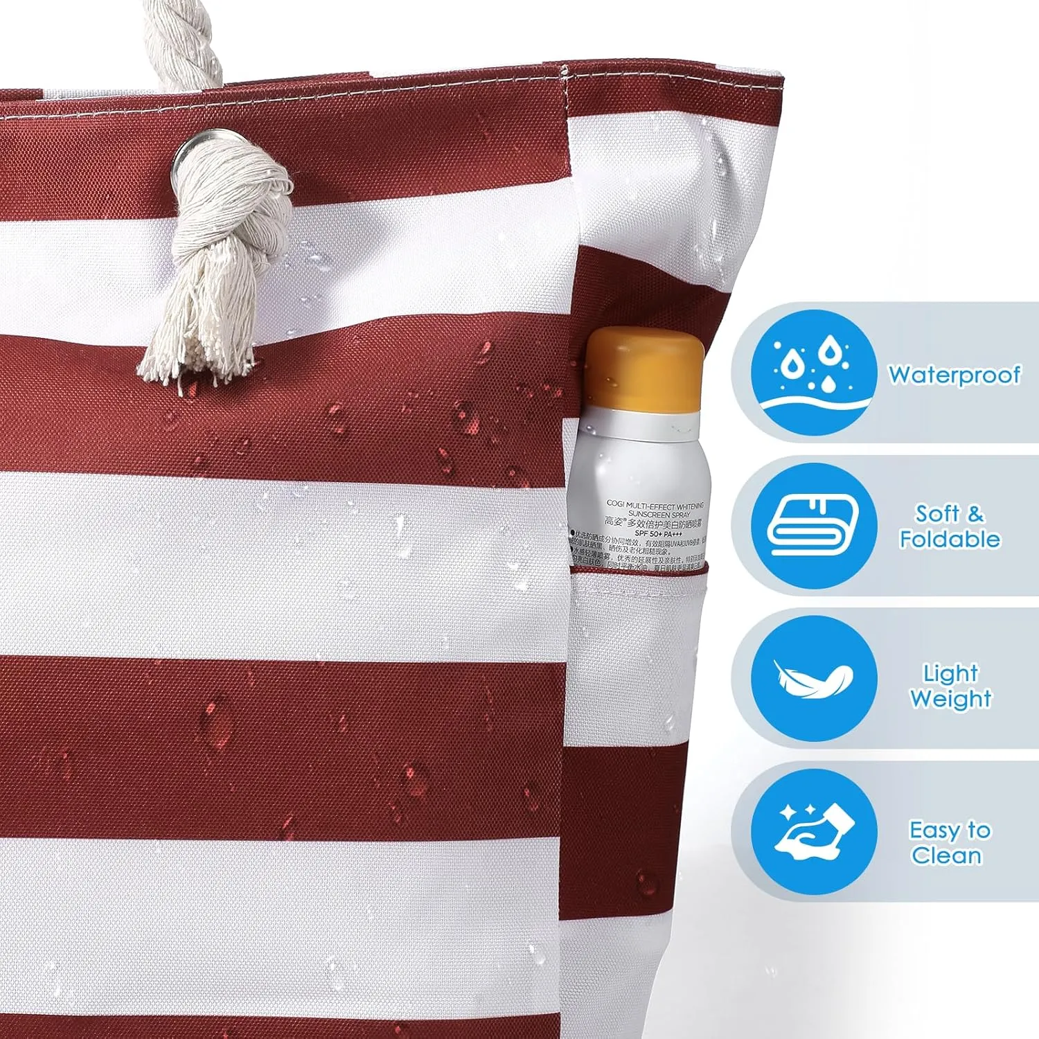 Beach Bags For Women - Large Beach Bags with Zipper Waterproof Sandproof Swim Pool Beach Bag