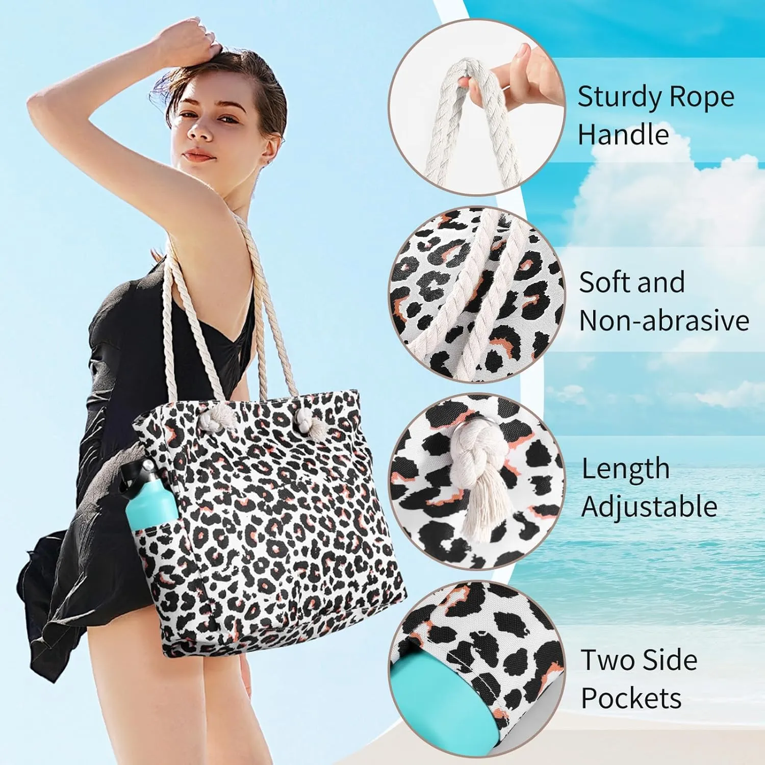 Beach Bags For Women - Large Beach Bags with Zipper Waterproof Sandproof Swim Pool Beach Bag