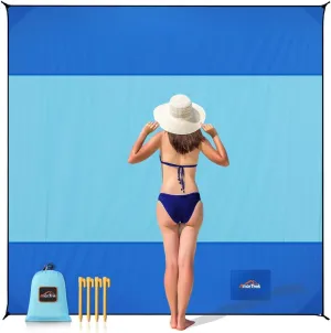 Beach Blanket Sandproof, Extra Large Beach Mat, Sand Free Mat Quick Drying, Lightweight, Soft & Durable Mat for Beach, Yard (Blue & Sky Blue, 6.6 x 6.6 FT (14 Person))
