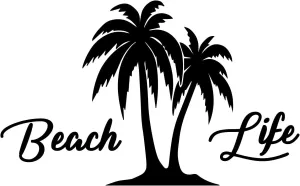 Beach Life Palm Trees Island Vinyl Decal Sticker Car Window Bumper Die Cut 5-Inches Premium Quality UV Resistant Beach'n Ocean Water Surf Sun Tan Marine Life (5-Inches, Black) JMM00291BLK5