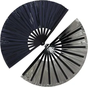 Boots On The Ground Handheld Fan, 2025 New Large Portable Holographic Folding Clap Rave Fan with Laser Colors for Line Dance, Popping, Disco Parties, Festivals, Home Decoration (Black)