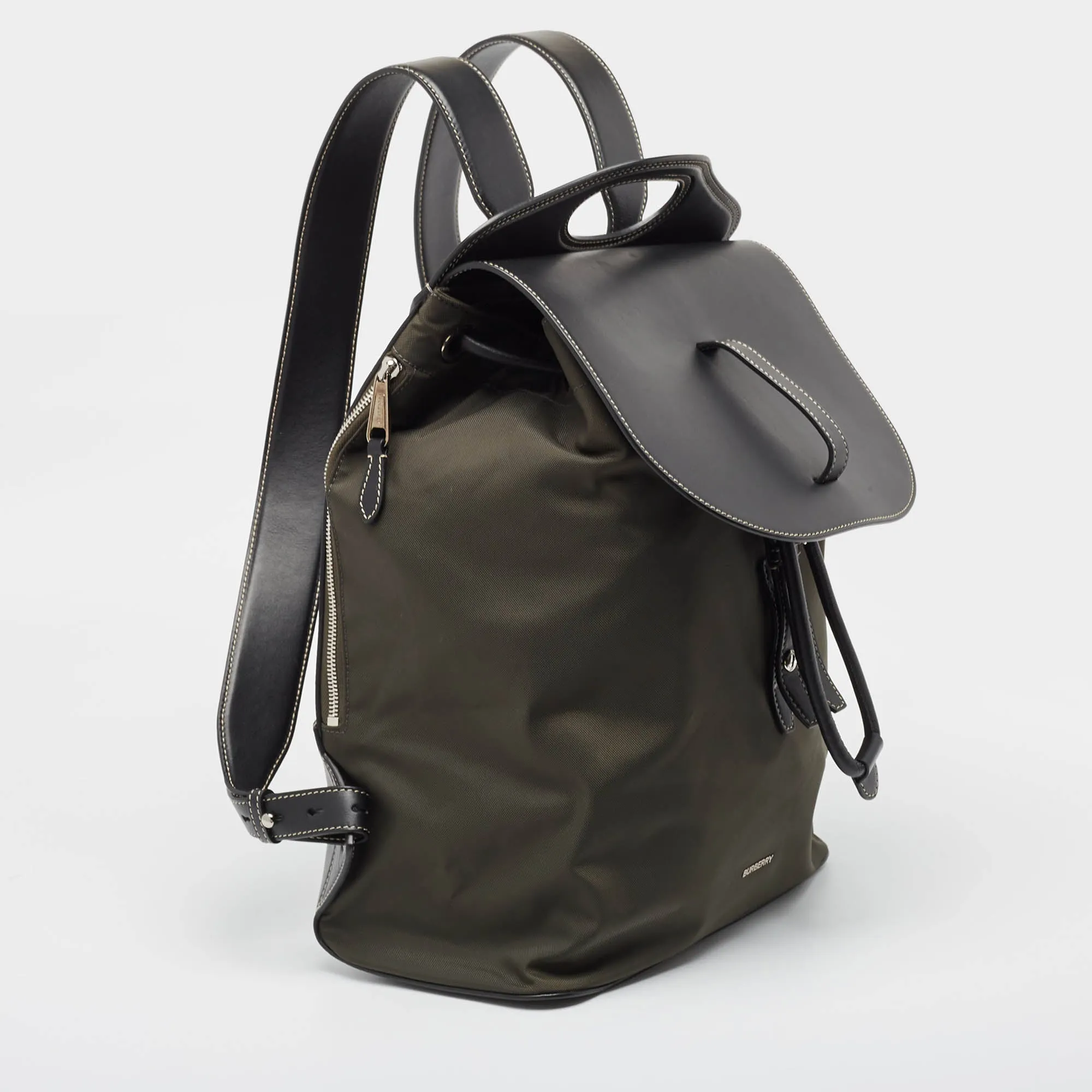 BURBERRY Black/Seaweed Nylon and Leather Pocket Backpack