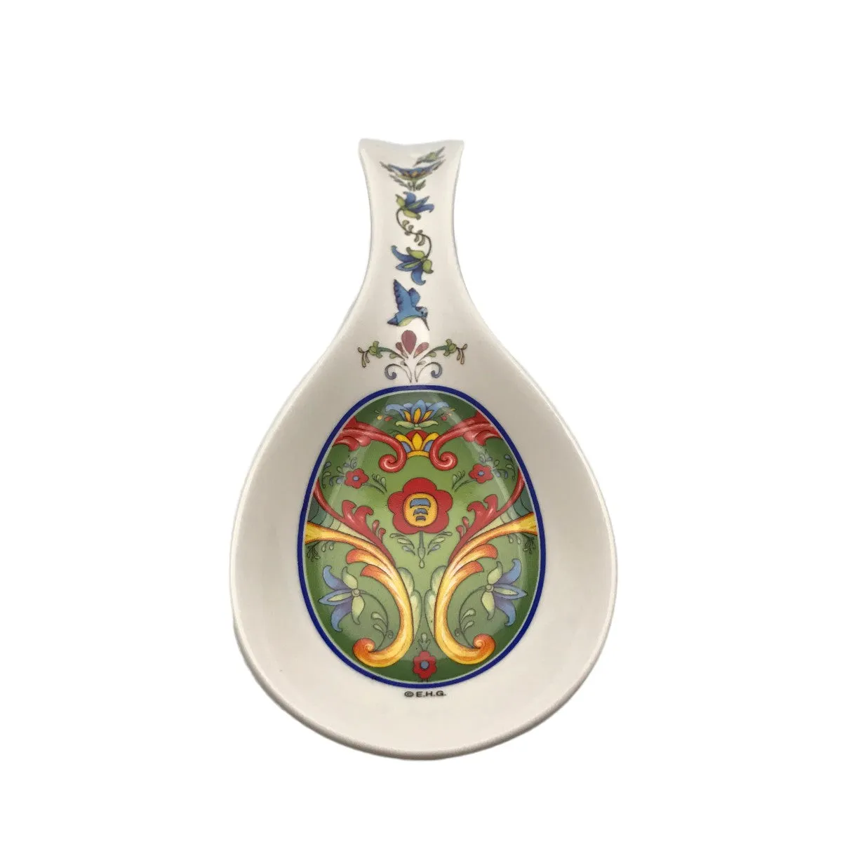 Ceramic Spoon Rest: Green Rosemaling