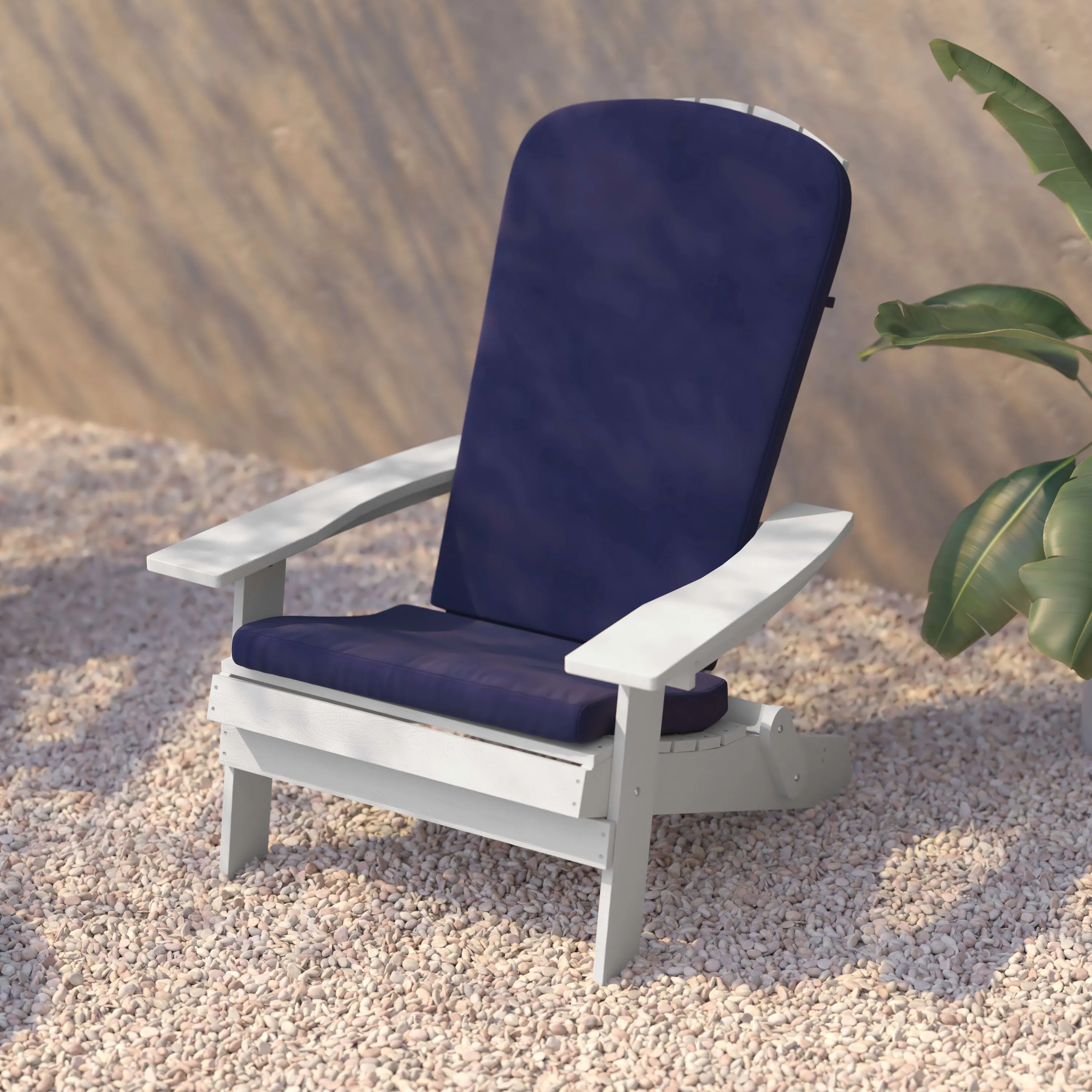 Charlestown Set of 2  All-Weather Poly Resin Indoor/Outdoor Folding Adirondack Chairs with Cushions for Deck, Porch, and Patio