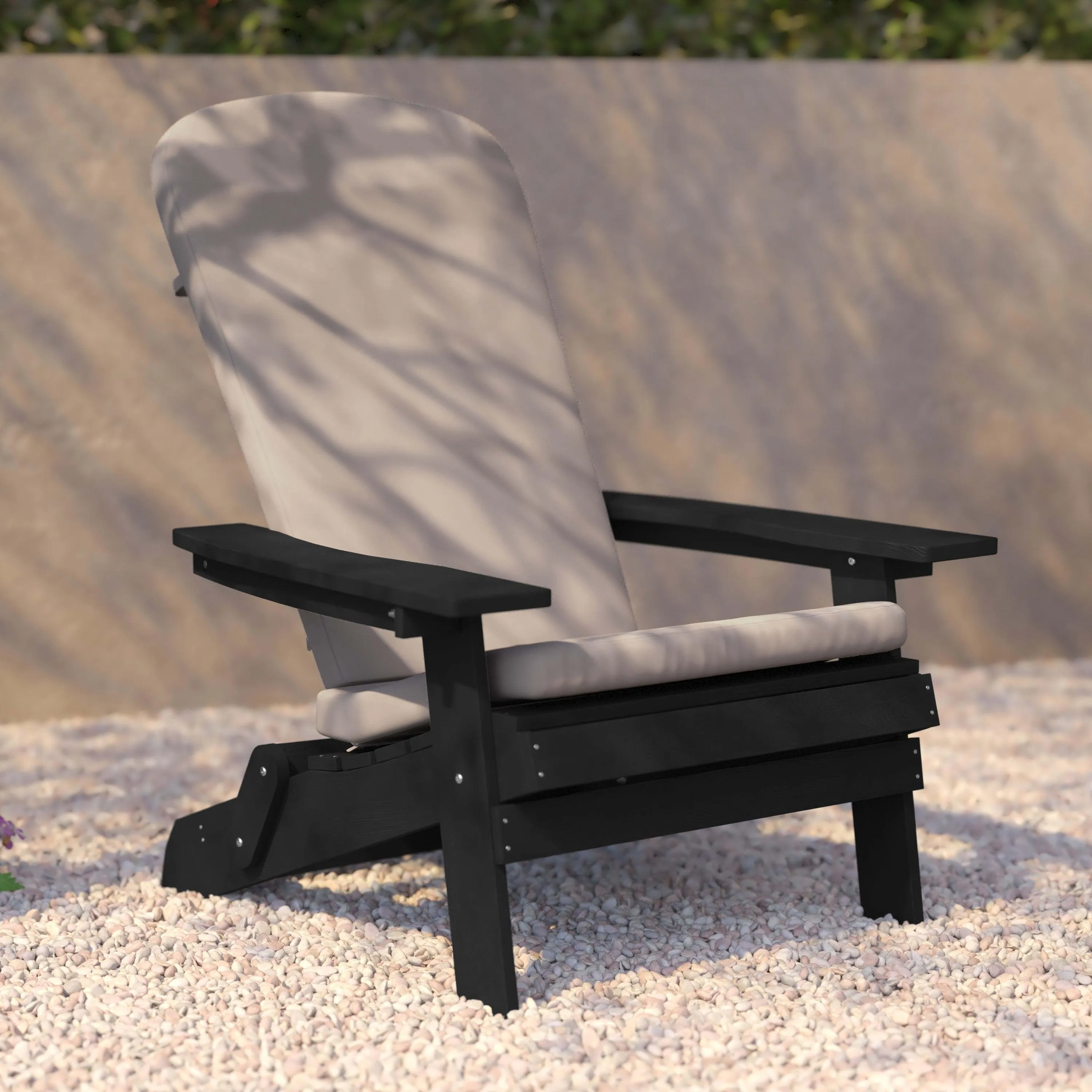 Charlestown Set of 2  All-Weather Poly Resin Indoor/Outdoor Folding Adirondack Chairs with Cushions for Deck, Porch, and Patio