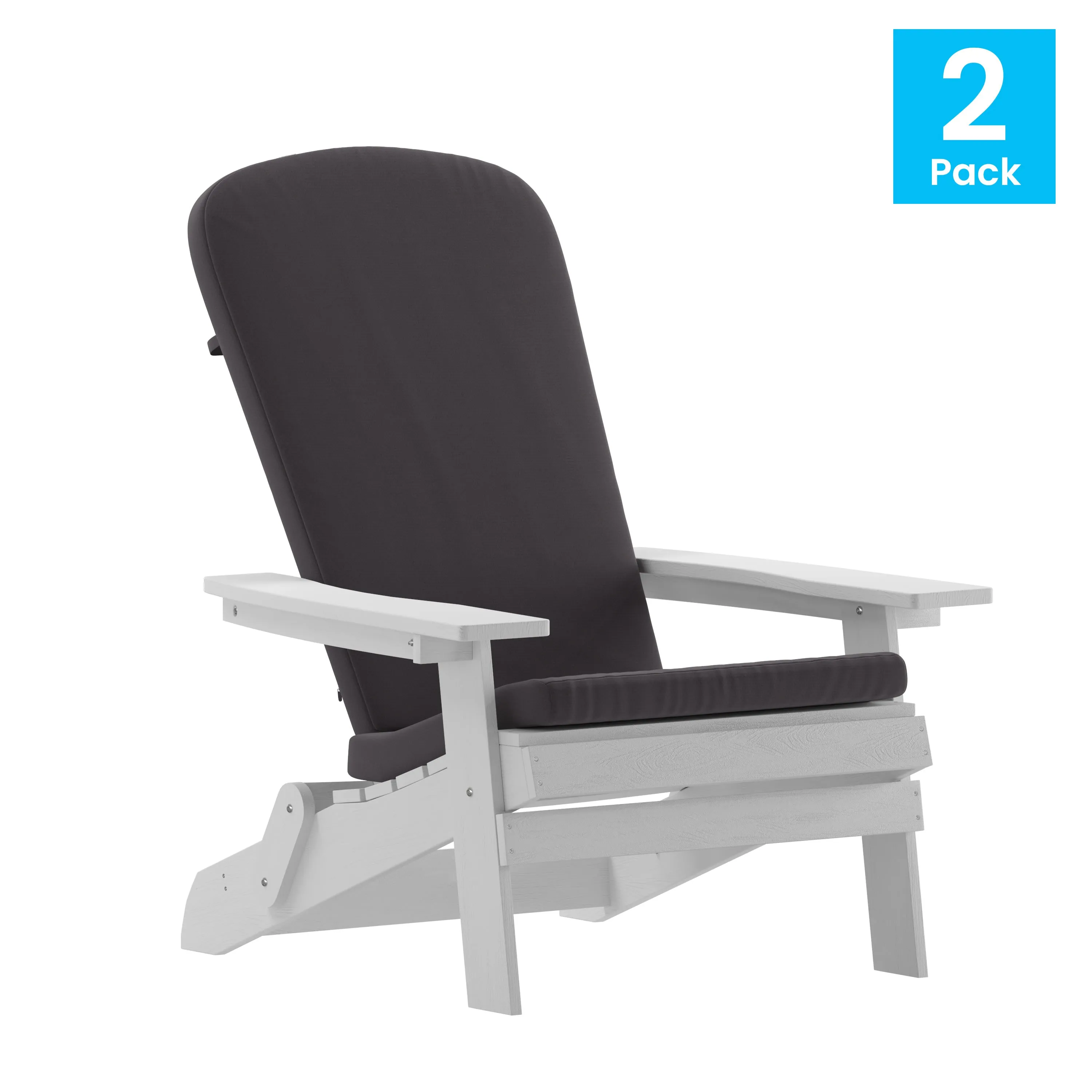 Charlestown Set of 2  All-Weather Poly Resin Indoor/Outdoor Folding Adirondack Chairs with Cushions for Deck, Porch, and Patio