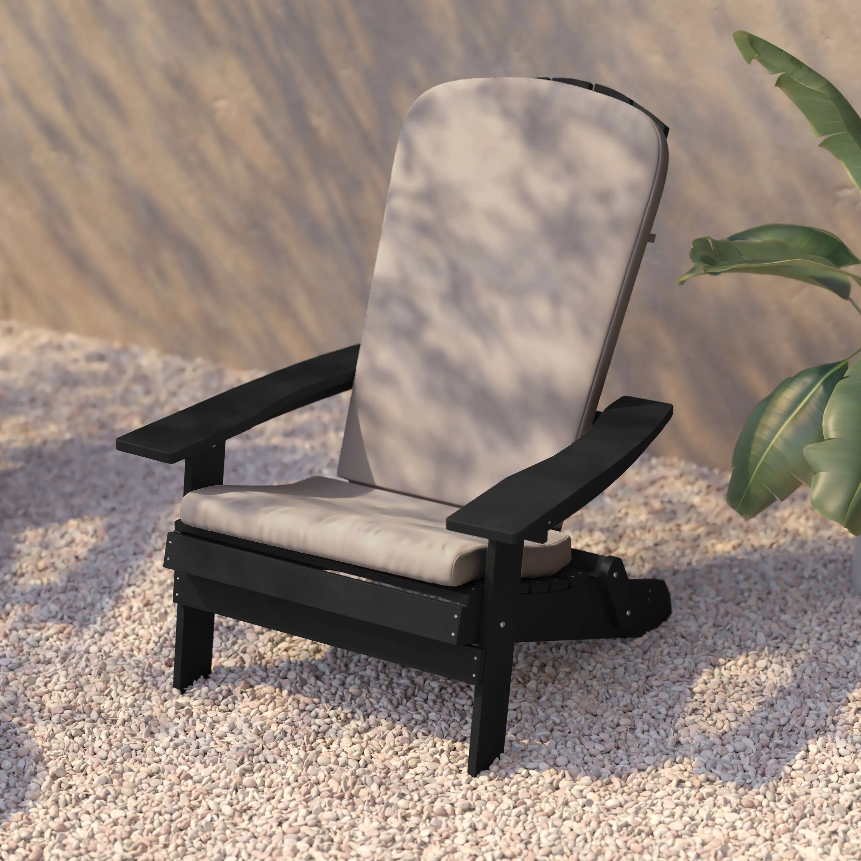 Charlestown Set of 2  All-Weather Poly Resin Indoor/Outdoor Folding Adirondack Chairs with Cushions for Deck, Porch, and Patio