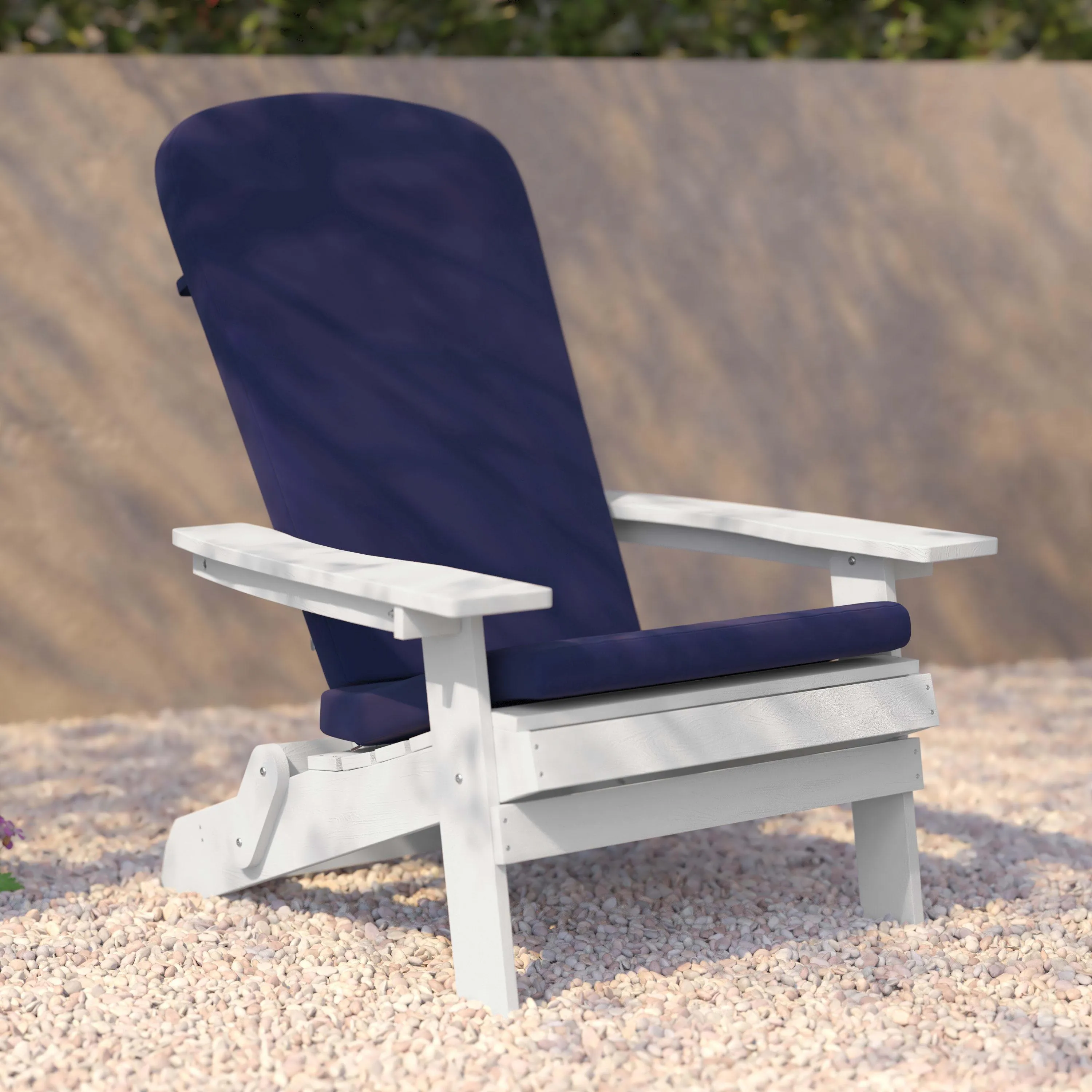 Charlestown Set of 2  All-Weather Poly Resin Indoor/Outdoor Folding Adirondack Chairs with Cushions for Deck, Porch, and Patio