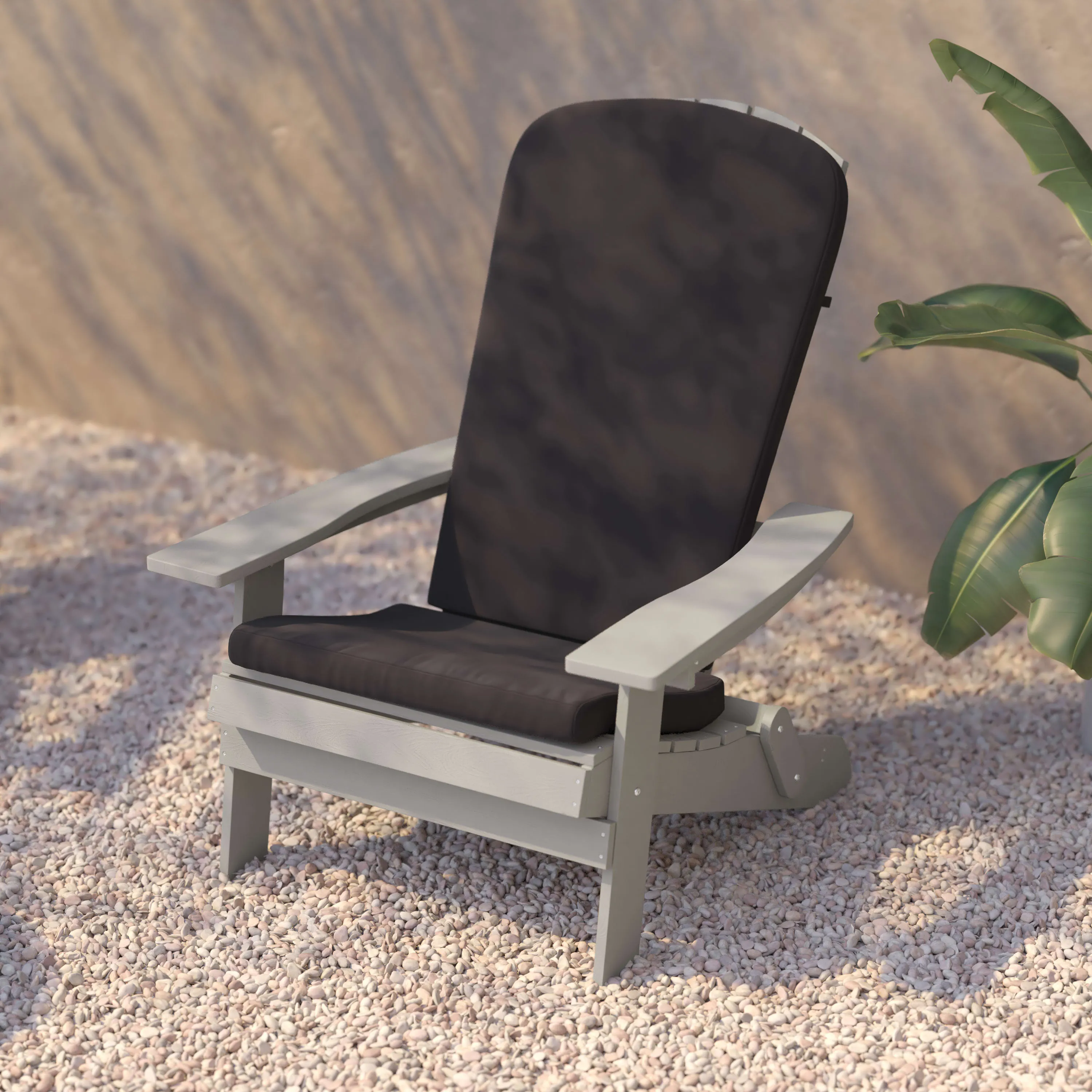 Charlestown Set of 2  All-Weather Poly Resin Indoor/Outdoor Folding Adirondack Chairs with Cushions for Deck, Porch, and Patio