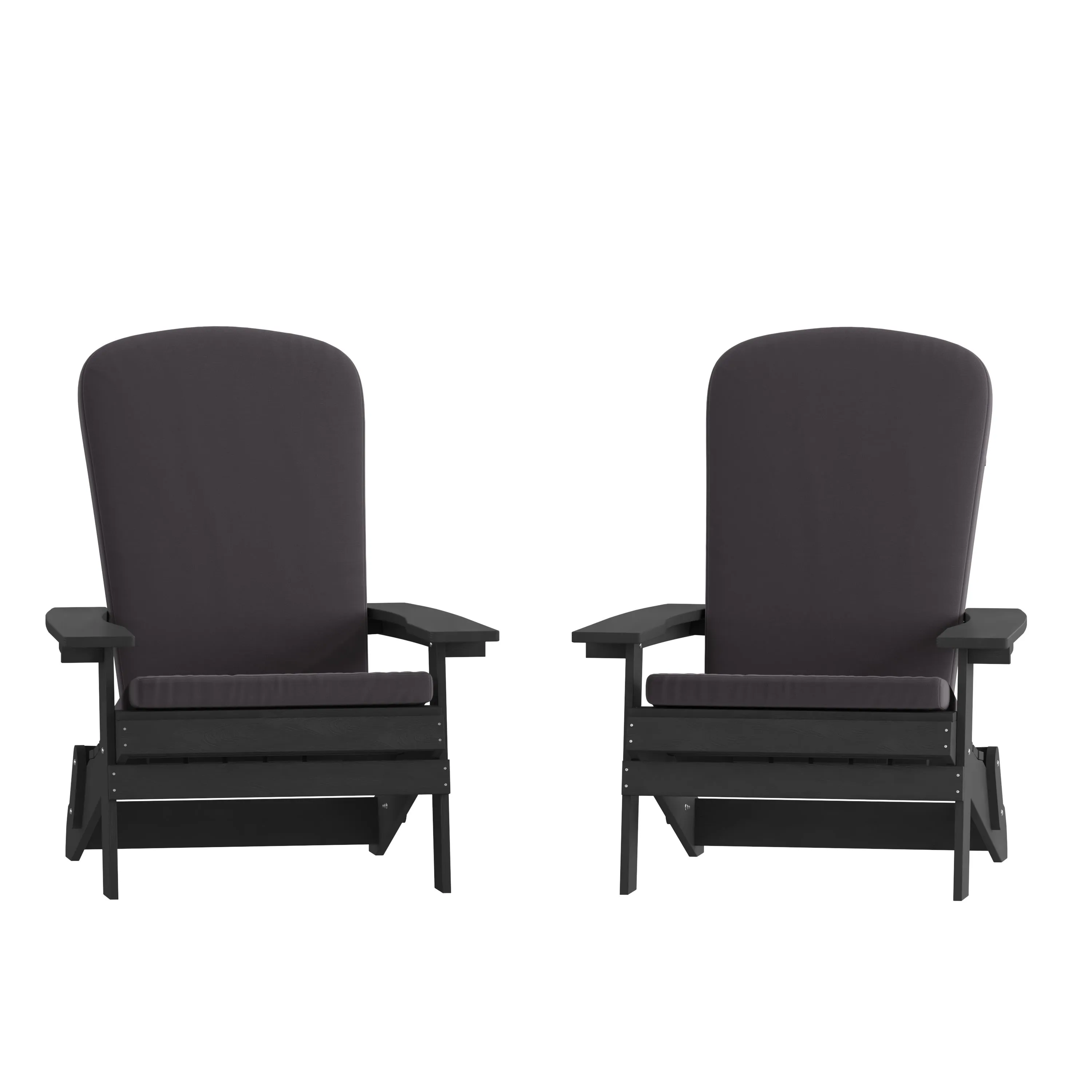 Charlestown Set of 2  All-Weather Poly Resin Indoor/Outdoor Folding Adirondack Chairs with Cushions for Deck, Porch, and Patio