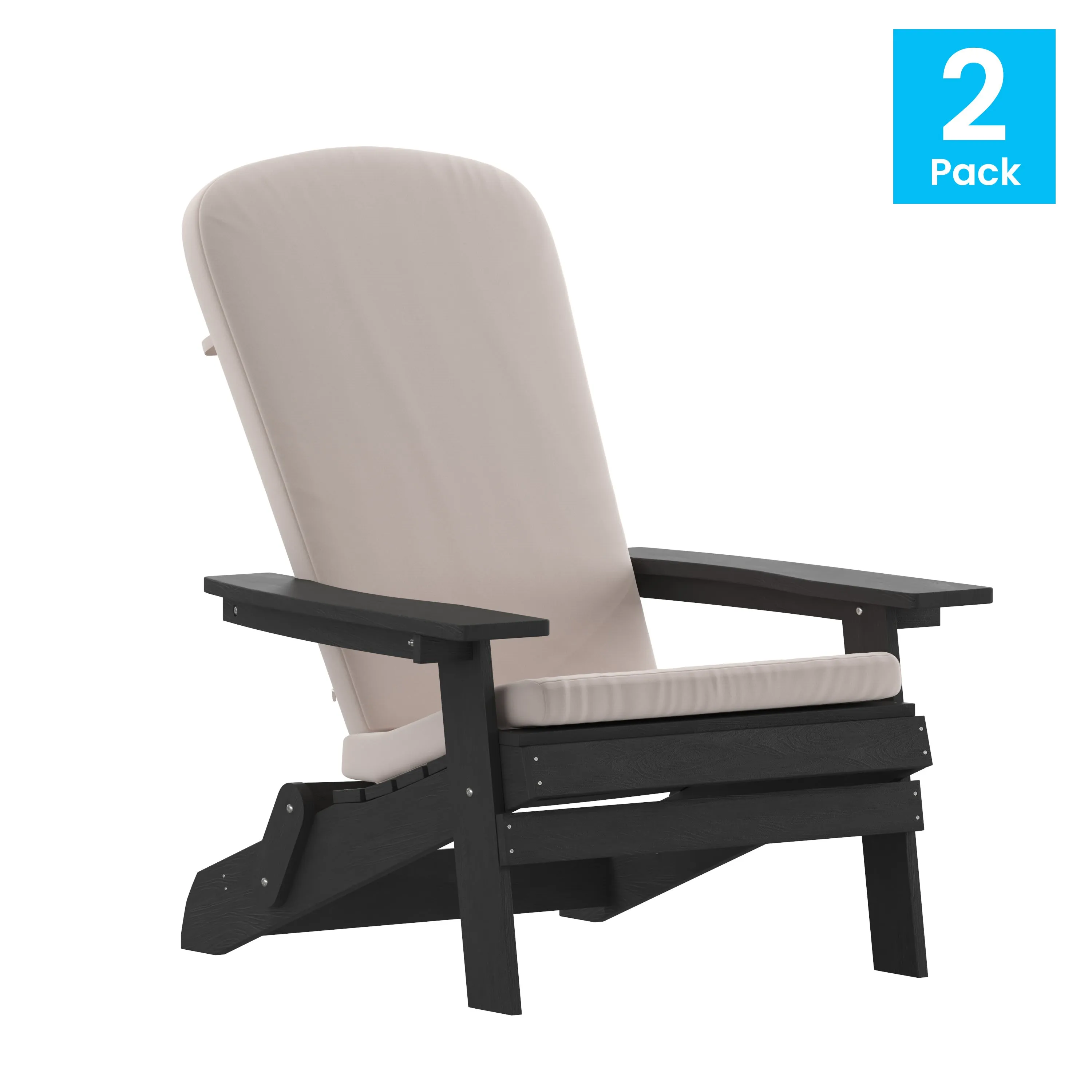 Charlestown Set of 2  All-Weather Poly Resin Indoor/Outdoor Folding Adirondack Chairs with Cushions for Deck, Porch, and Patio