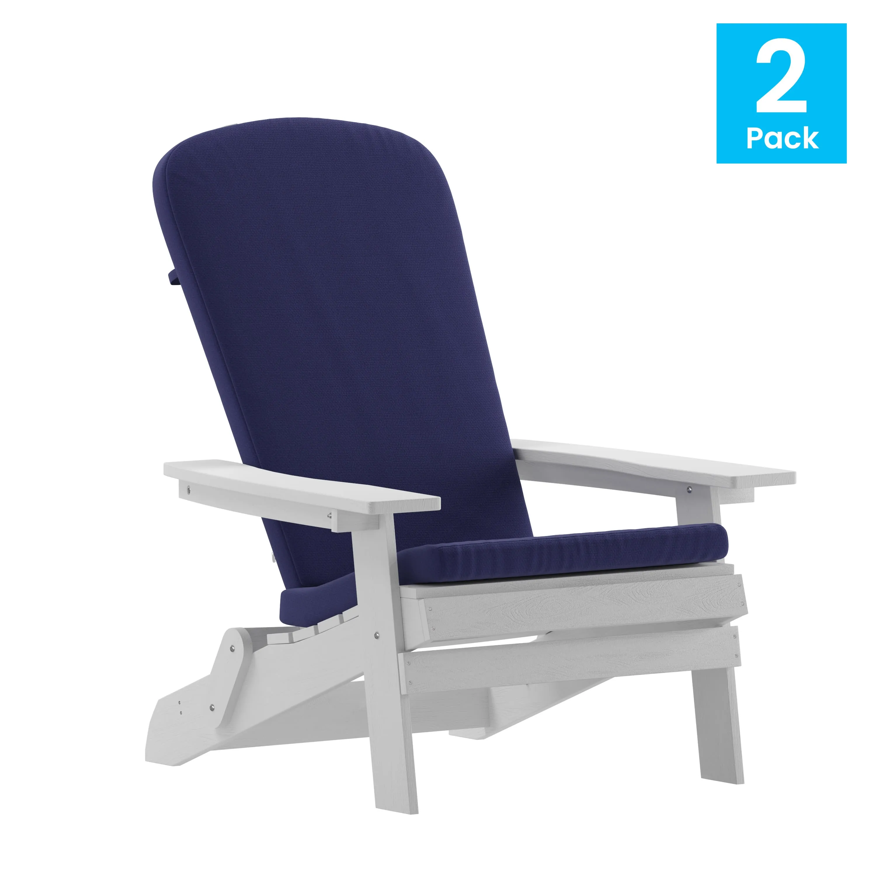 Charlestown Set of 2  All-Weather Poly Resin Indoor/Outdoor Folding Adirondack Chairs with Cushions for Deck, Porch, and Patio