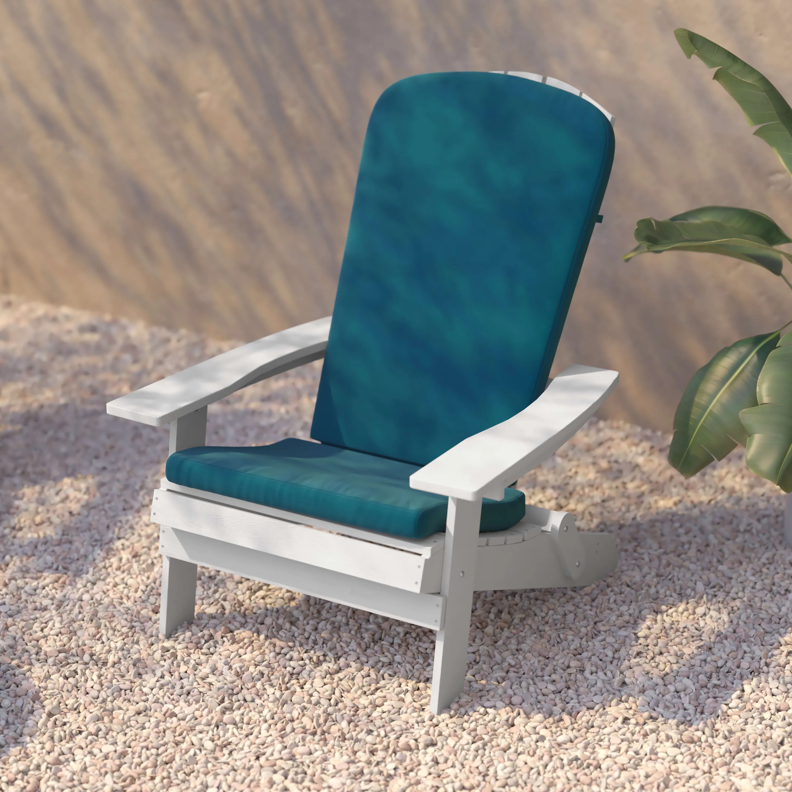 Charlestown Set of 2  All-Weather Poly Resin Indoor/Outdoor Folding Adirondack Chairs with Cushions for Deck, Porch, and Patio