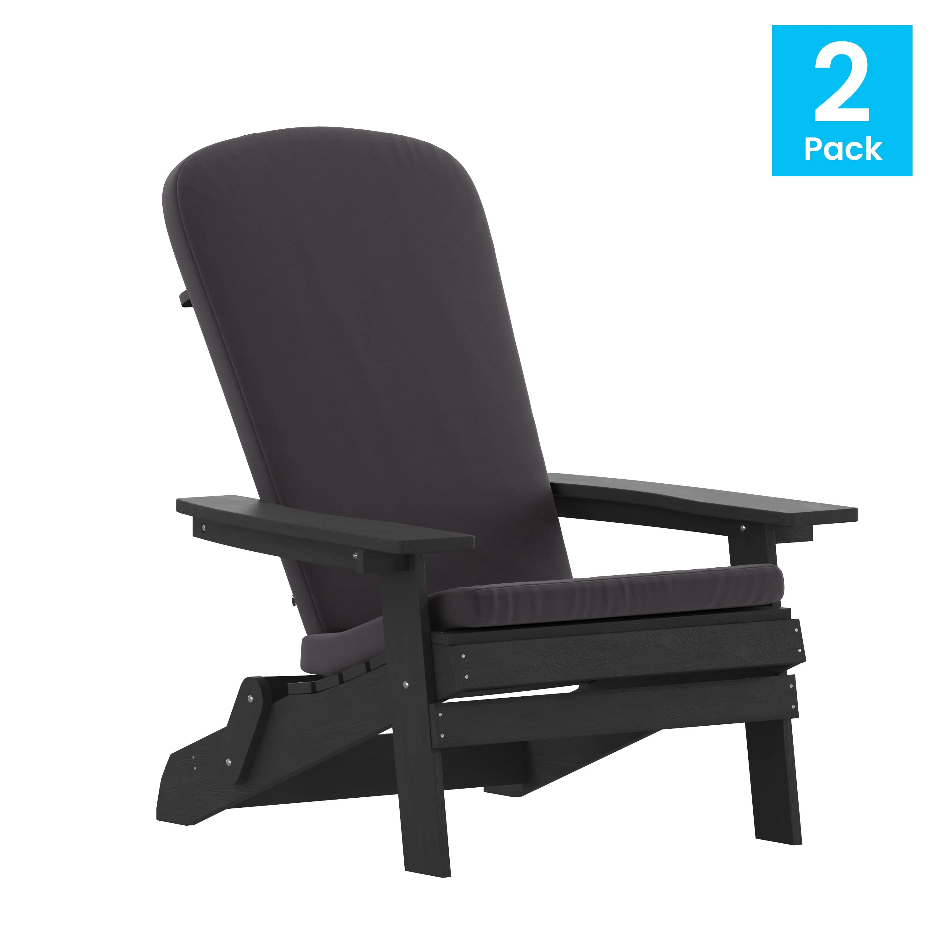 Charlestown Set of 2  All-Weather Poly Resin Indoor/Outdoor Folding Adirondack Chairs with Cushions for Deck, Porch, and Patio