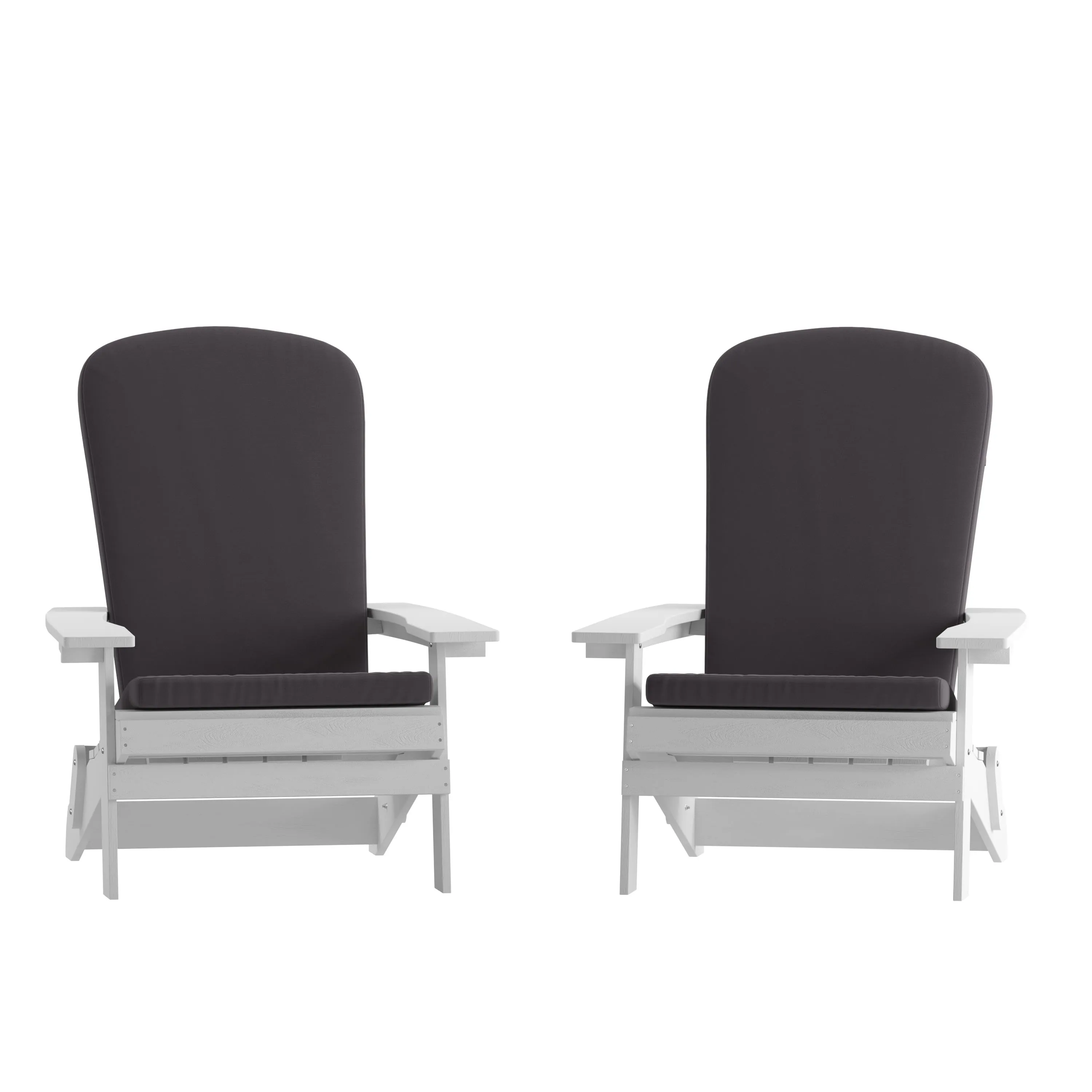 Charlestown Set of 2  All-Weather Poly Resin Indoor/Outdoor Folding Adirondack Chairs with Cushions for Deck, Porch, and Patio