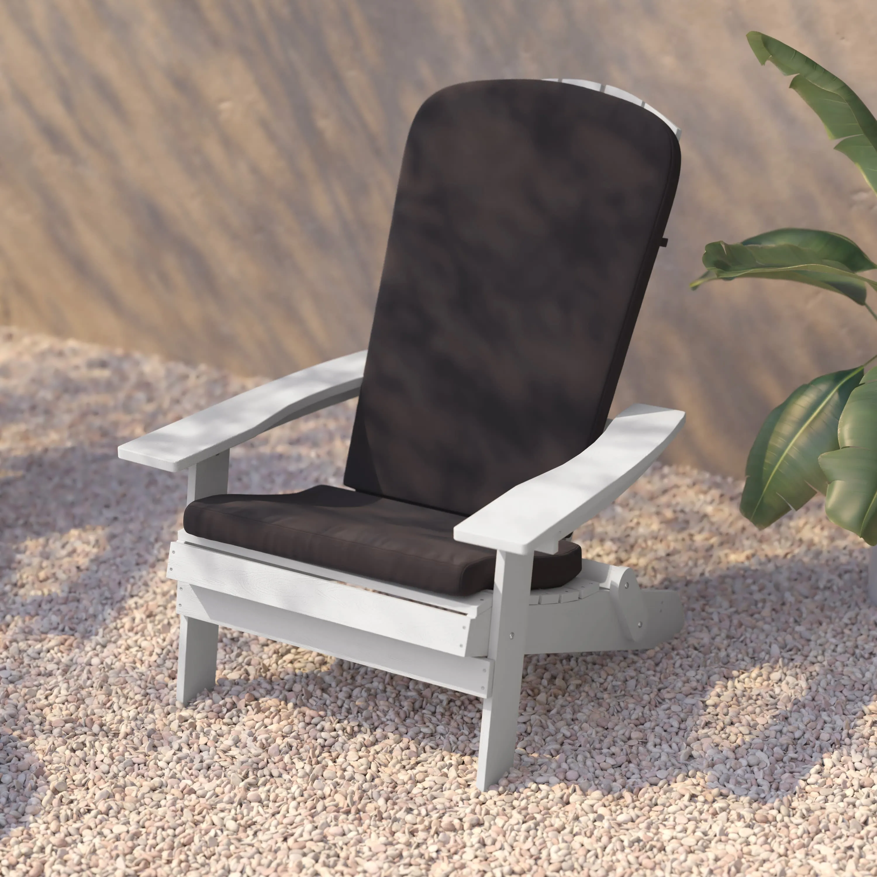 Charlestown Set of 2  All-Weather Poly Resin Indoor/Outdoor Folding Adirondack Chairs with Cushions for Deck, Porch, and Patio