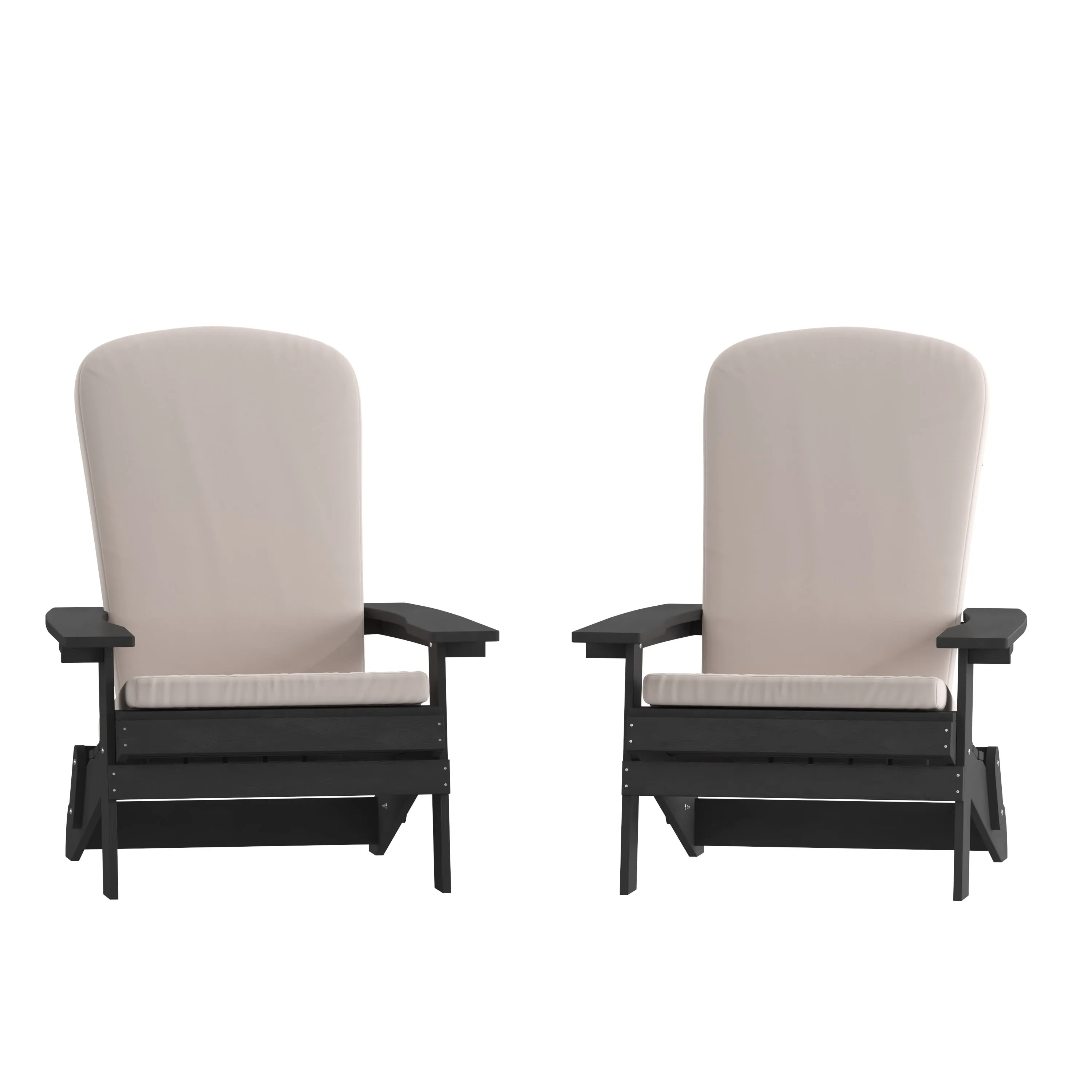 Charlestown Set of 2  All-Weather Poly Resin Indoor/Outdoor Folding Adirondack Chairs with Cushions for Deck, Porch, and Patio