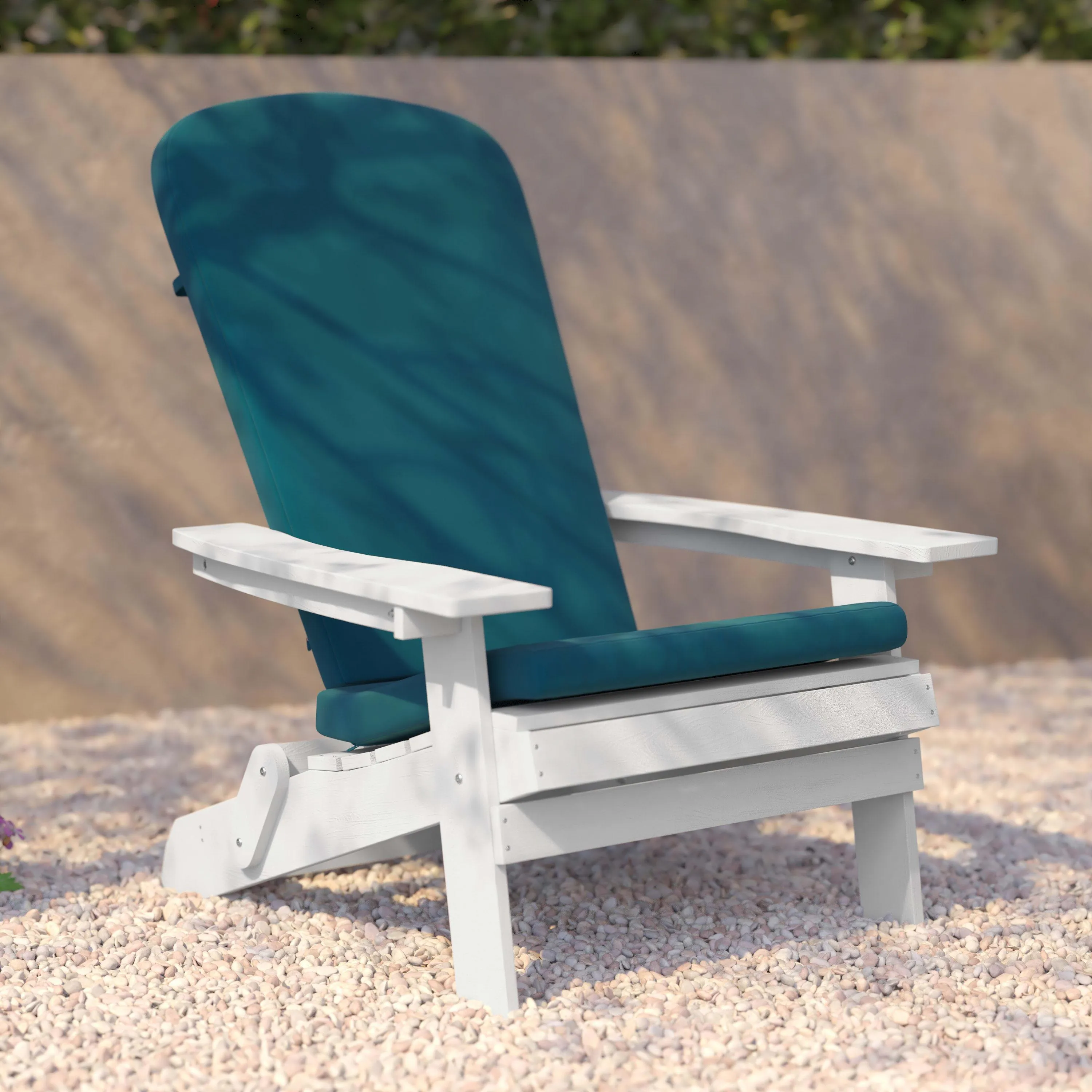 Charlestown Set of 2  All-Weather Poly Resin Indoor/Outdoor Folding Adirondack Chairs with Cushions for Deck, Porch, and Patio