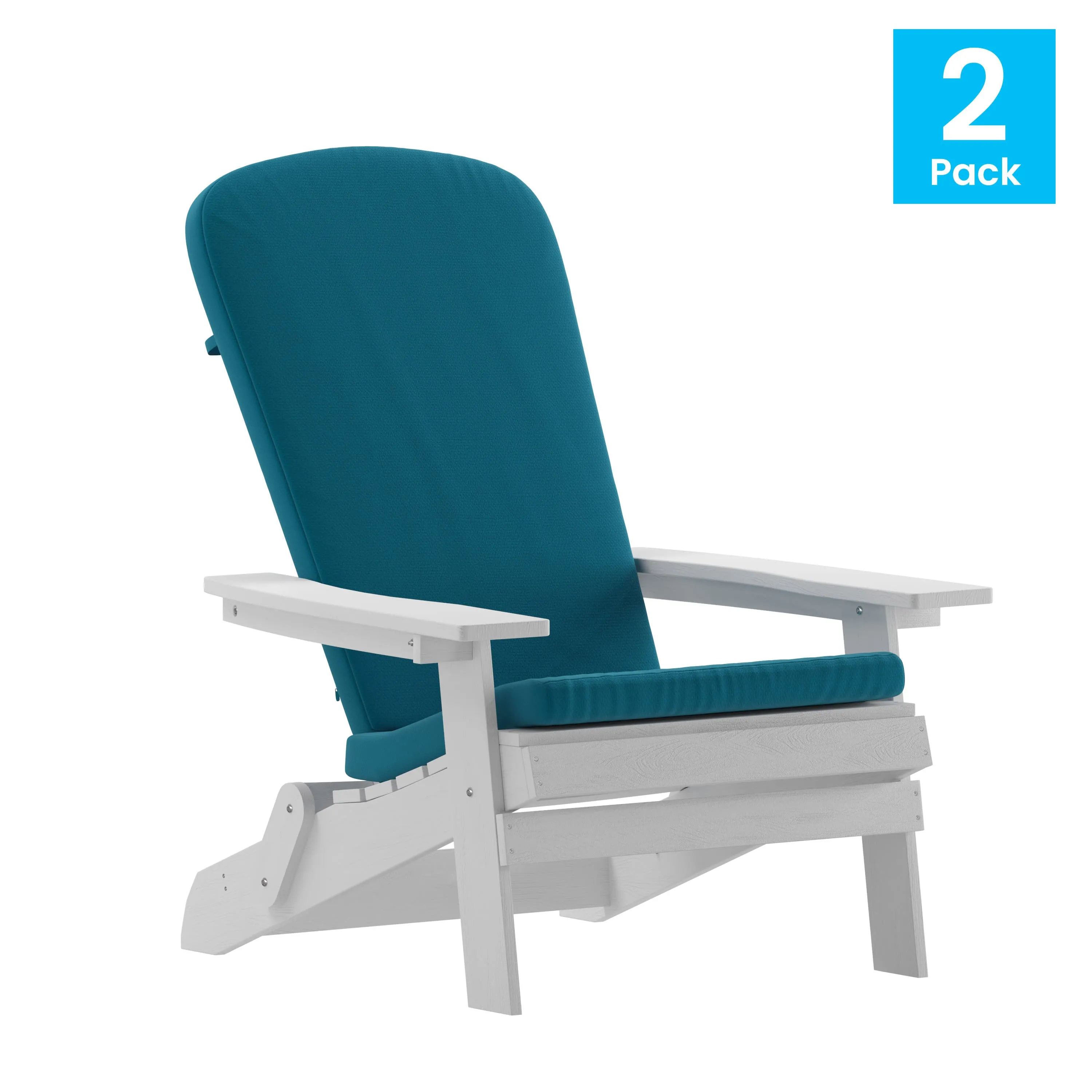 Charlestown Set of 2  All-Weather Poly Resin Indoor/Outdoor Folding Adirondack Chairs with Cushions for Deck, Porch, and Patio