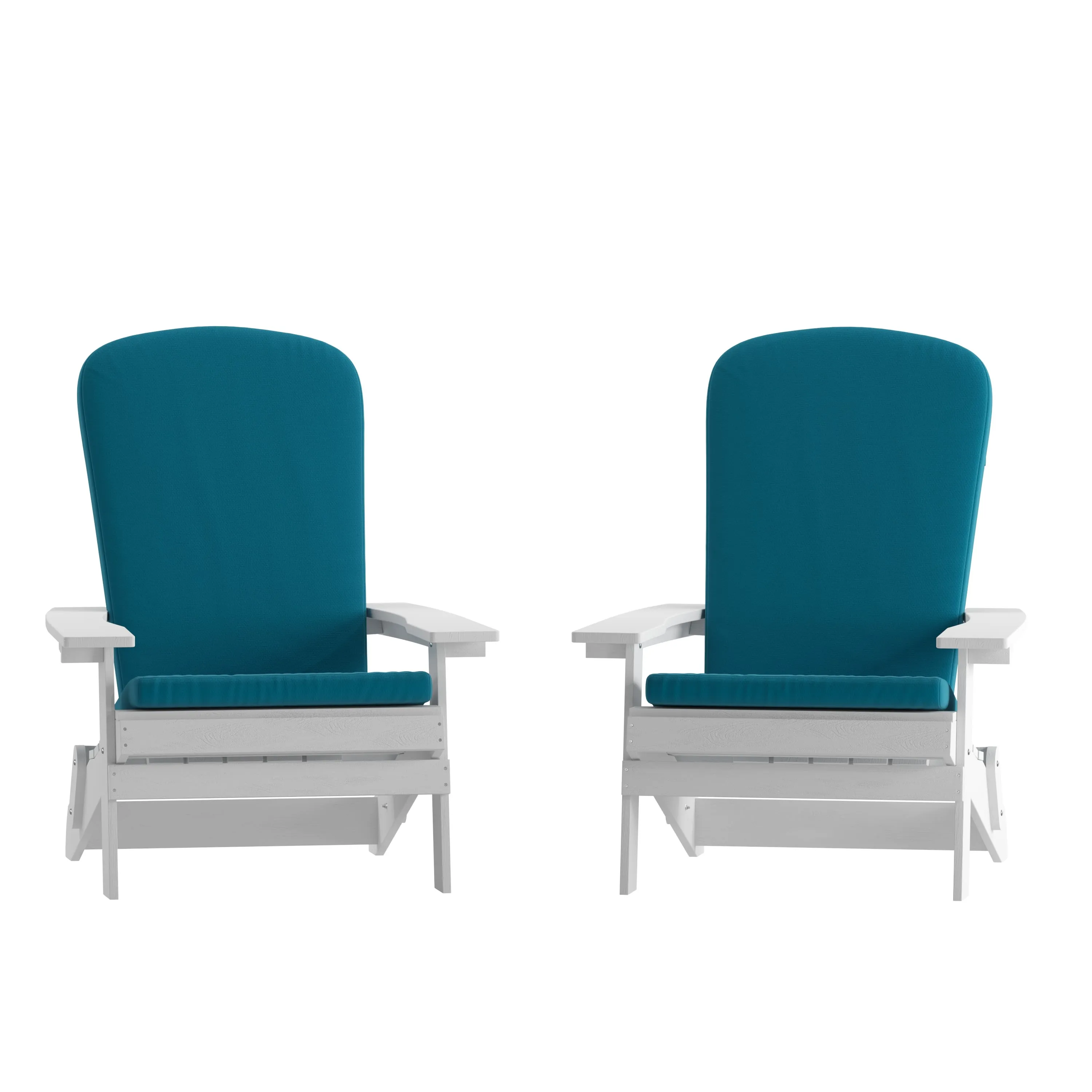 Charlestown Set of 2  All-Weather Poly Resin Indoor/Outdoor Folding Adirondack Chairs with Cushions for Deck, Porch, and Patio