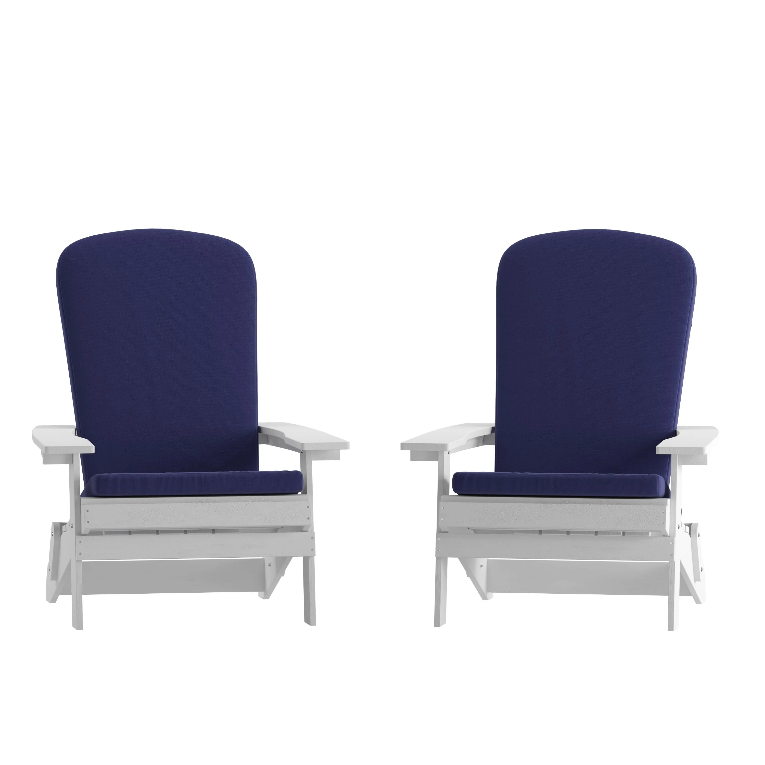 Charlestown Set of 2  All-Weather Poly Resin Indoor/Outdoor Folding Adirondack Chairs with Cushions for Deck, Porch, and Patio