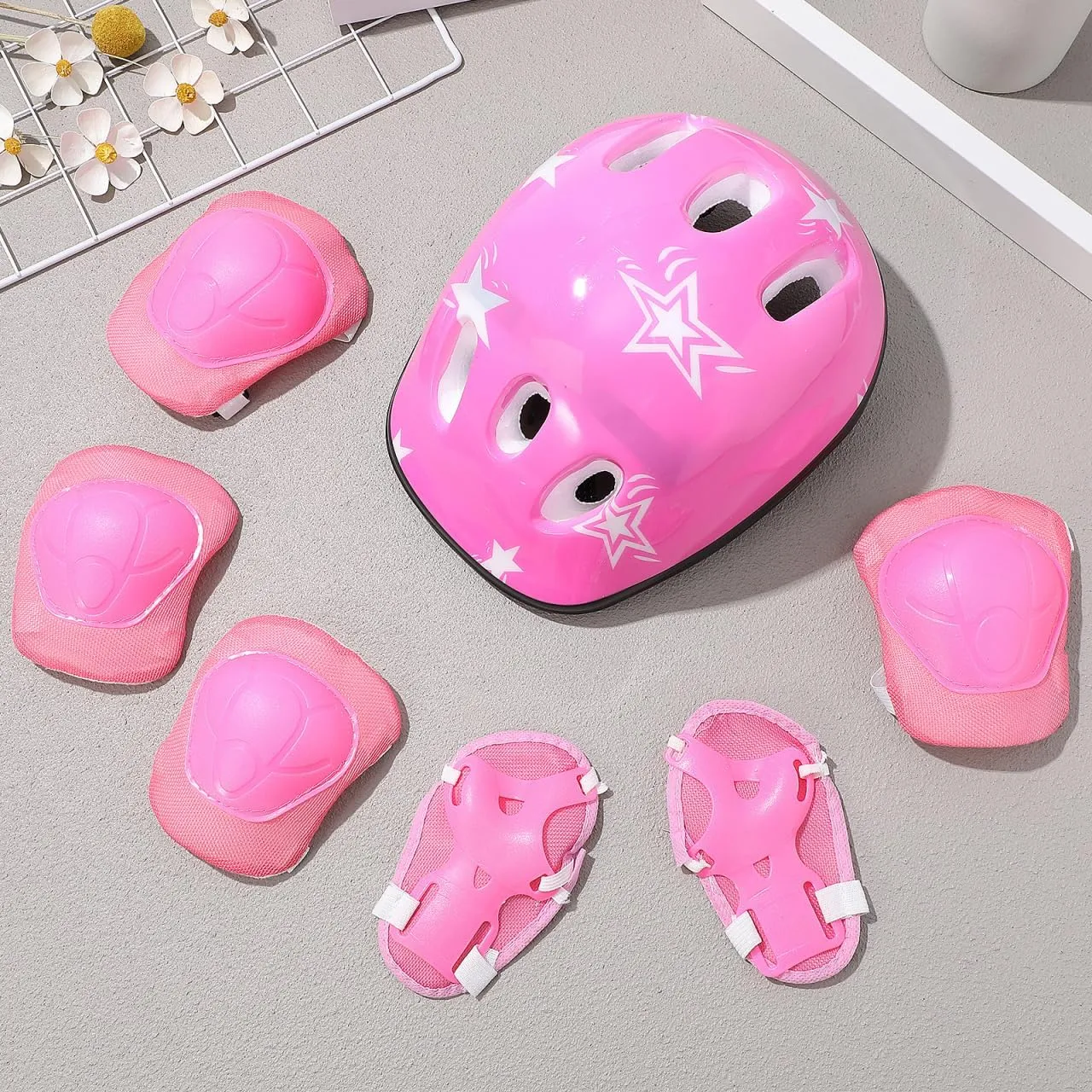 Children Elbow Wrist Knee Pads Bike Helmet 7Pcs Sports Protective Set Skateboard Skate Accessories Red