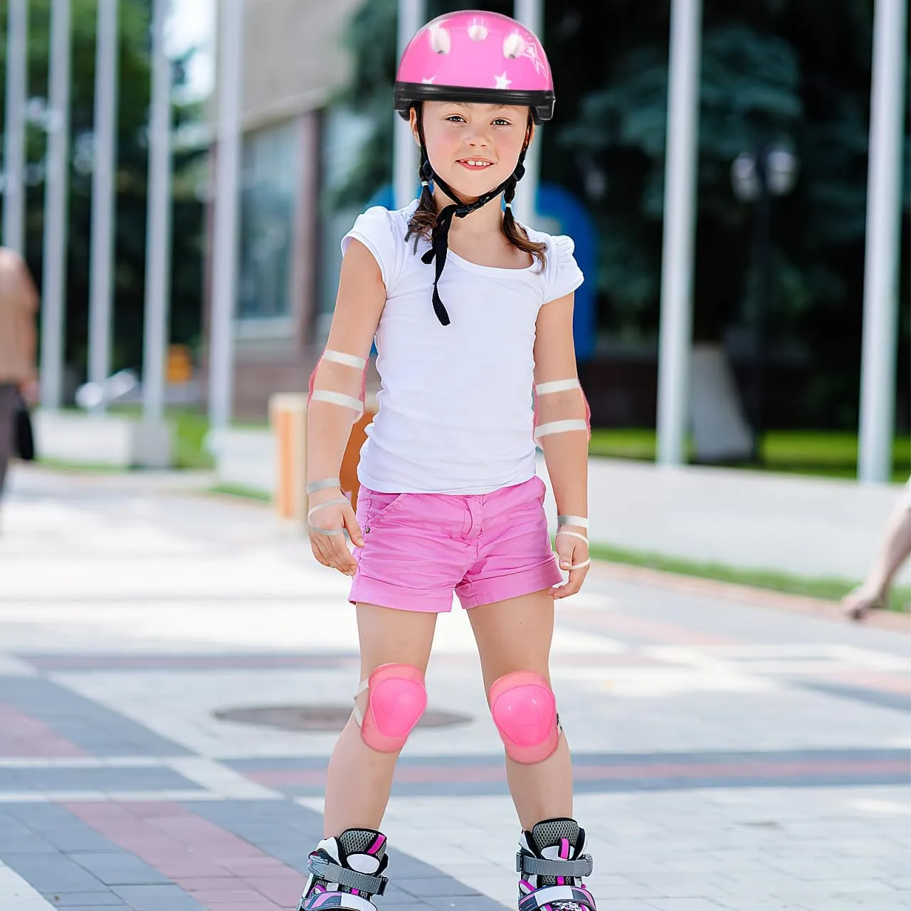 Children Elbow Wrist Knee Pads Bike Helmet 7Pcs Sports Protective Set Skateboard Skate Accessories Red